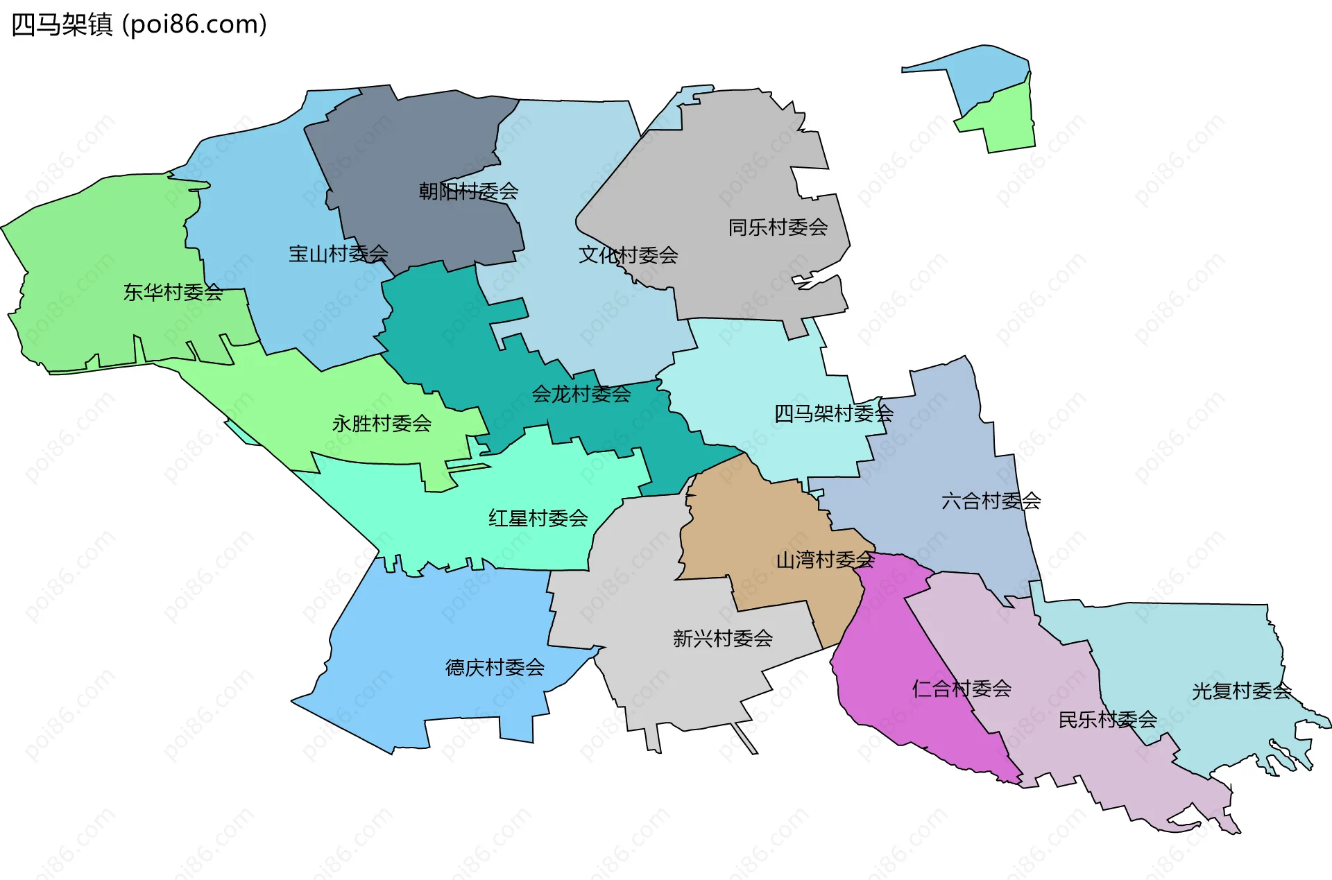 四马架镇边界地图(五级行政区划)