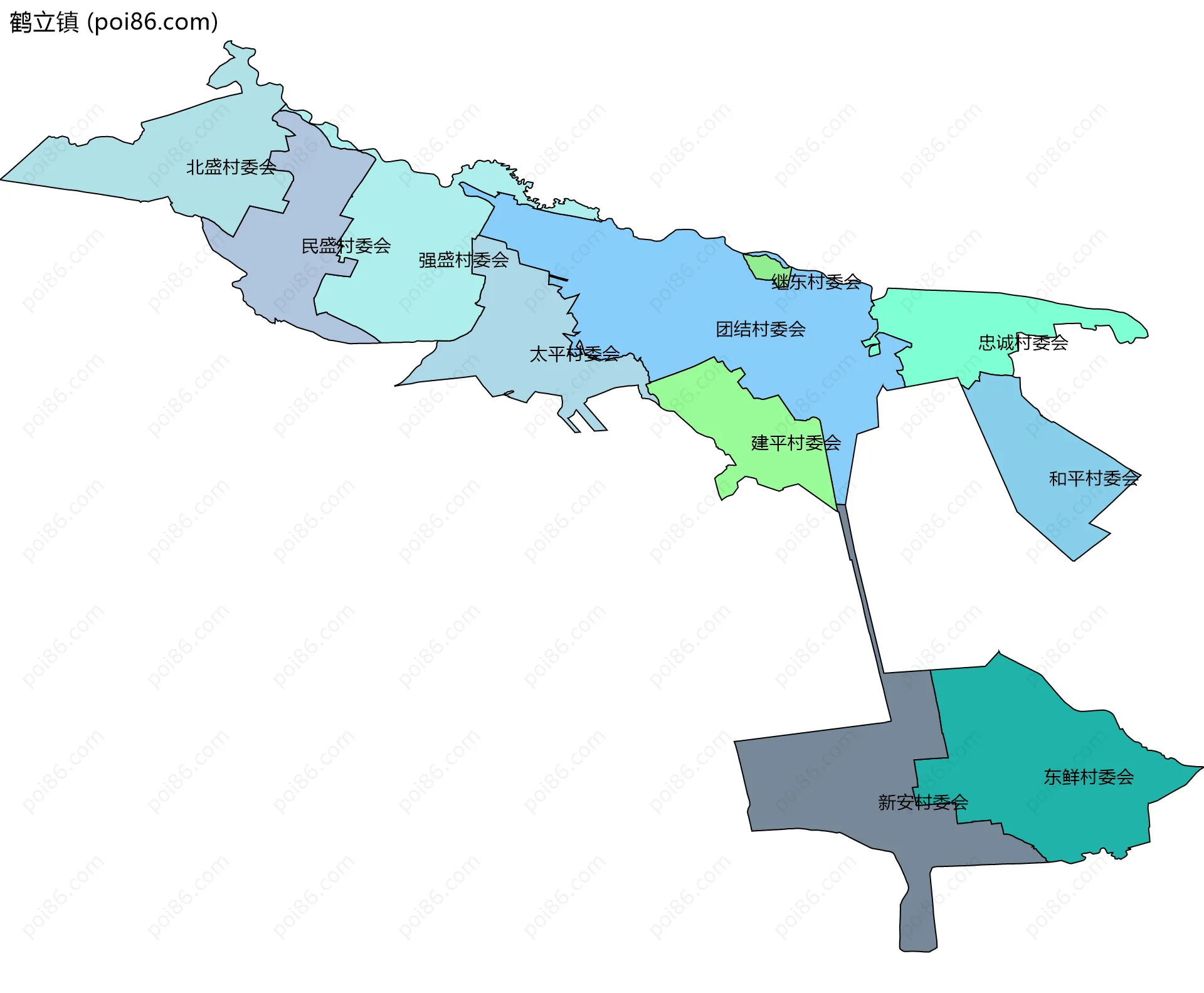 鹤立镇边界地图(五级行政区划)