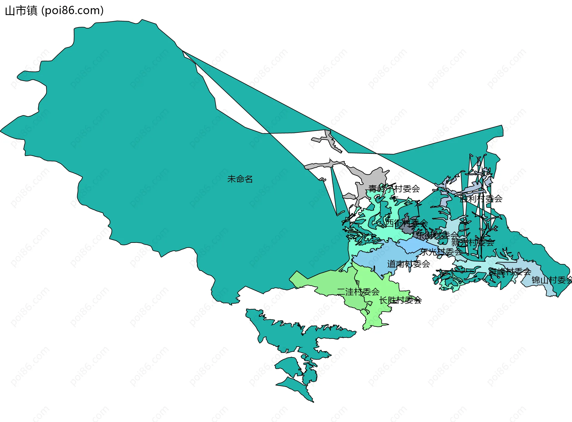 山市镇边界地图(五级行政区划)