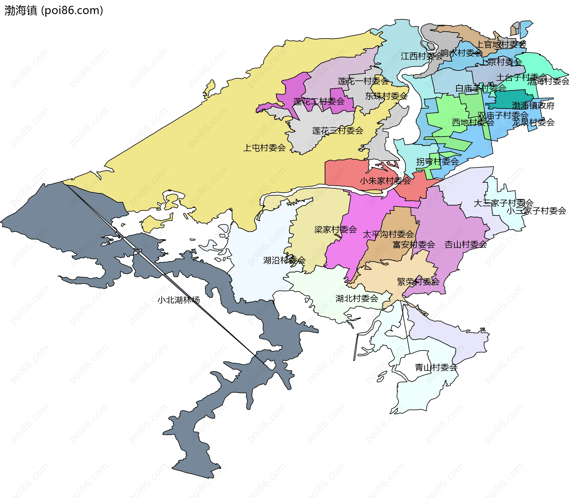 渤海镇边界地图(五级行政区划)