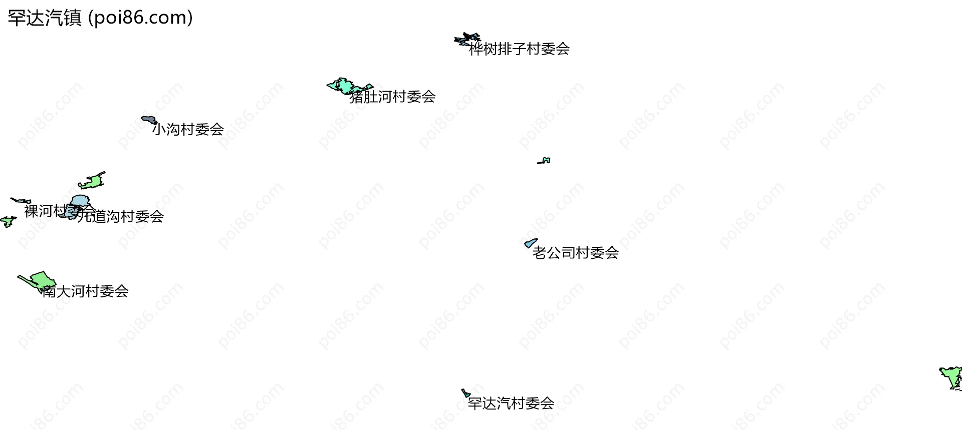 罕达汽镇边界地图(五级行政区划)