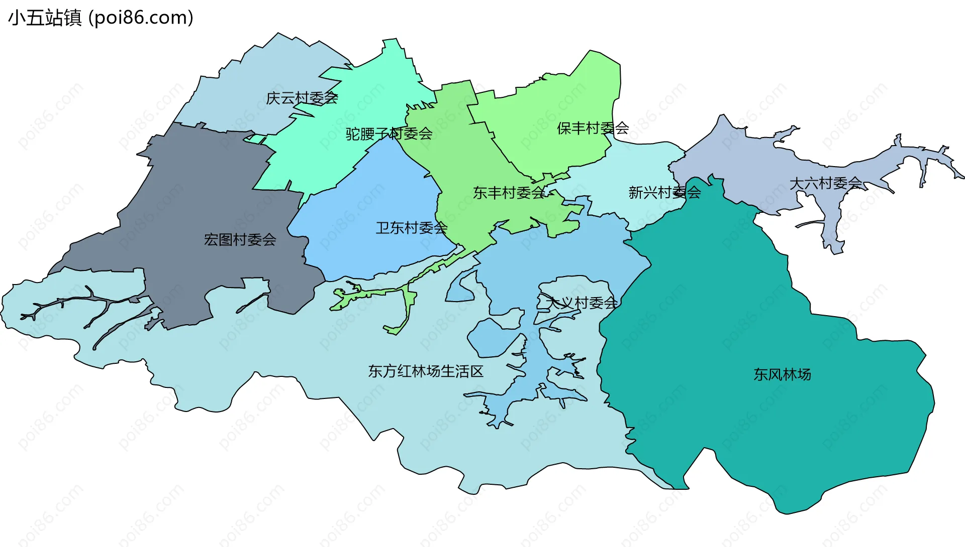 小五站镇边界地图(五级行政区划)