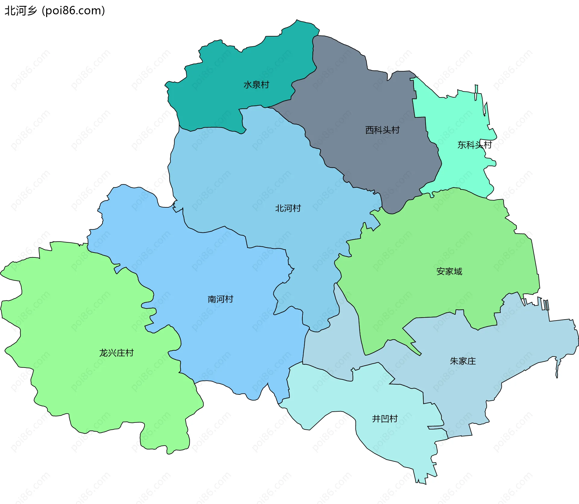 北河乡边界地图(五级行政区划)