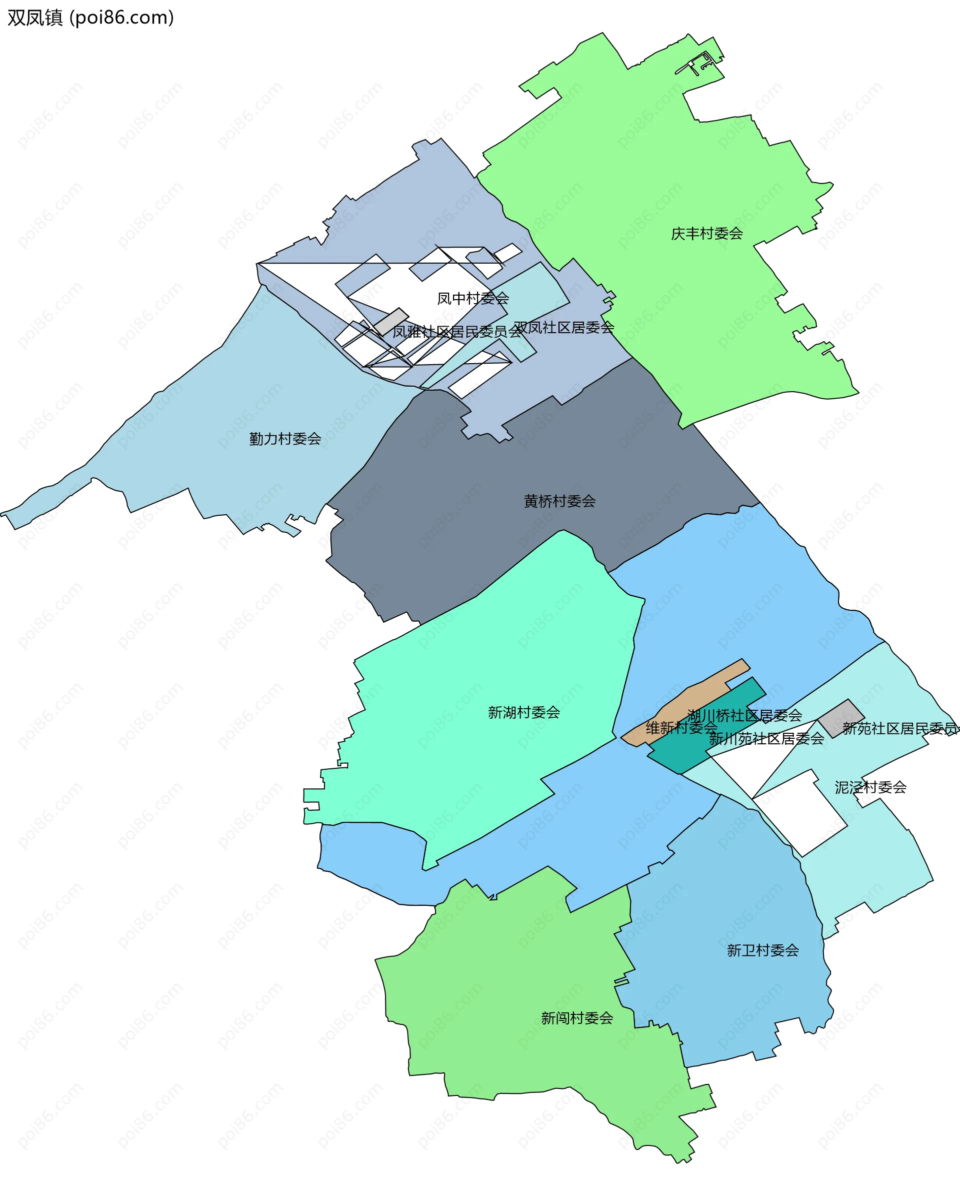 双凤镇边界地图(五级行政区划)