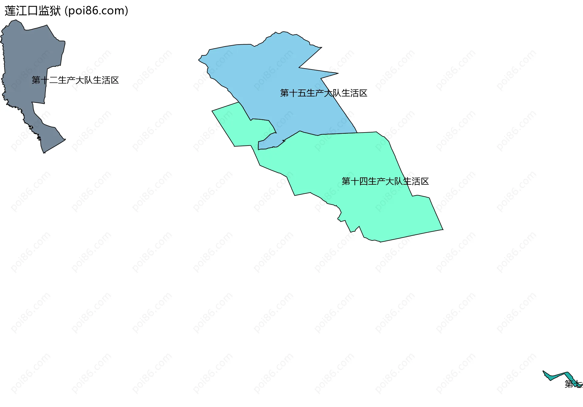 莲江口监狱边界地图(五级行政区划)
