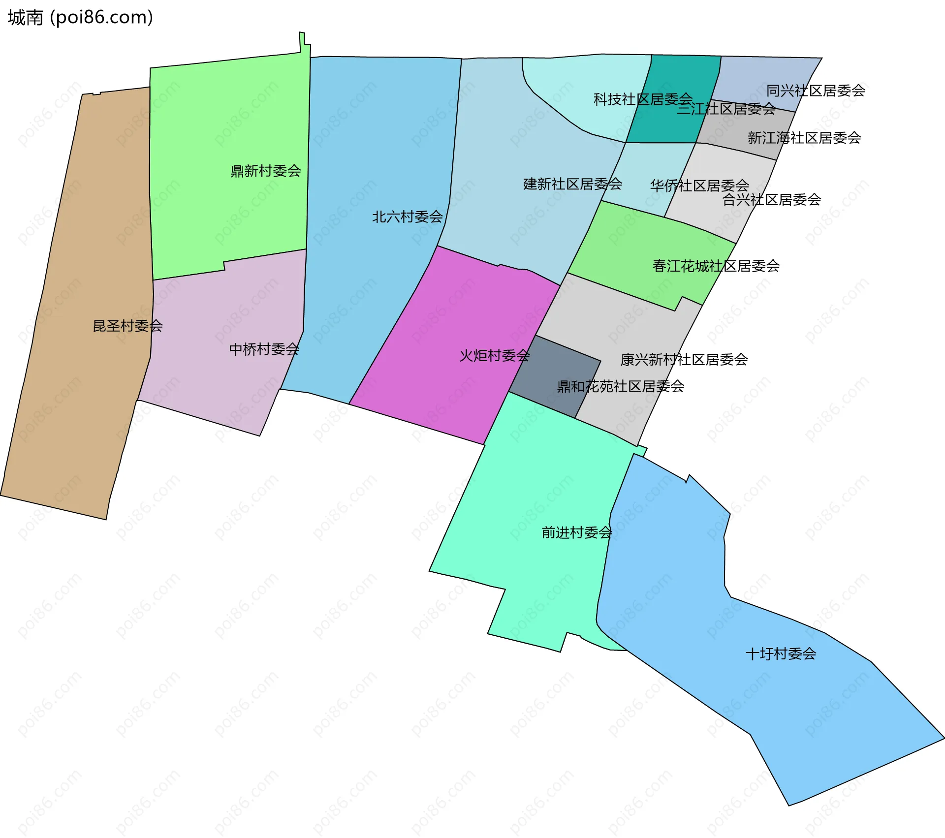 城南边界地图(五级行政区划)