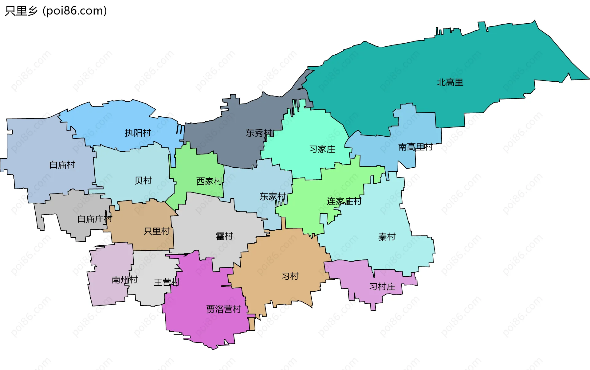 只里乡边界地图(五级行政区划)