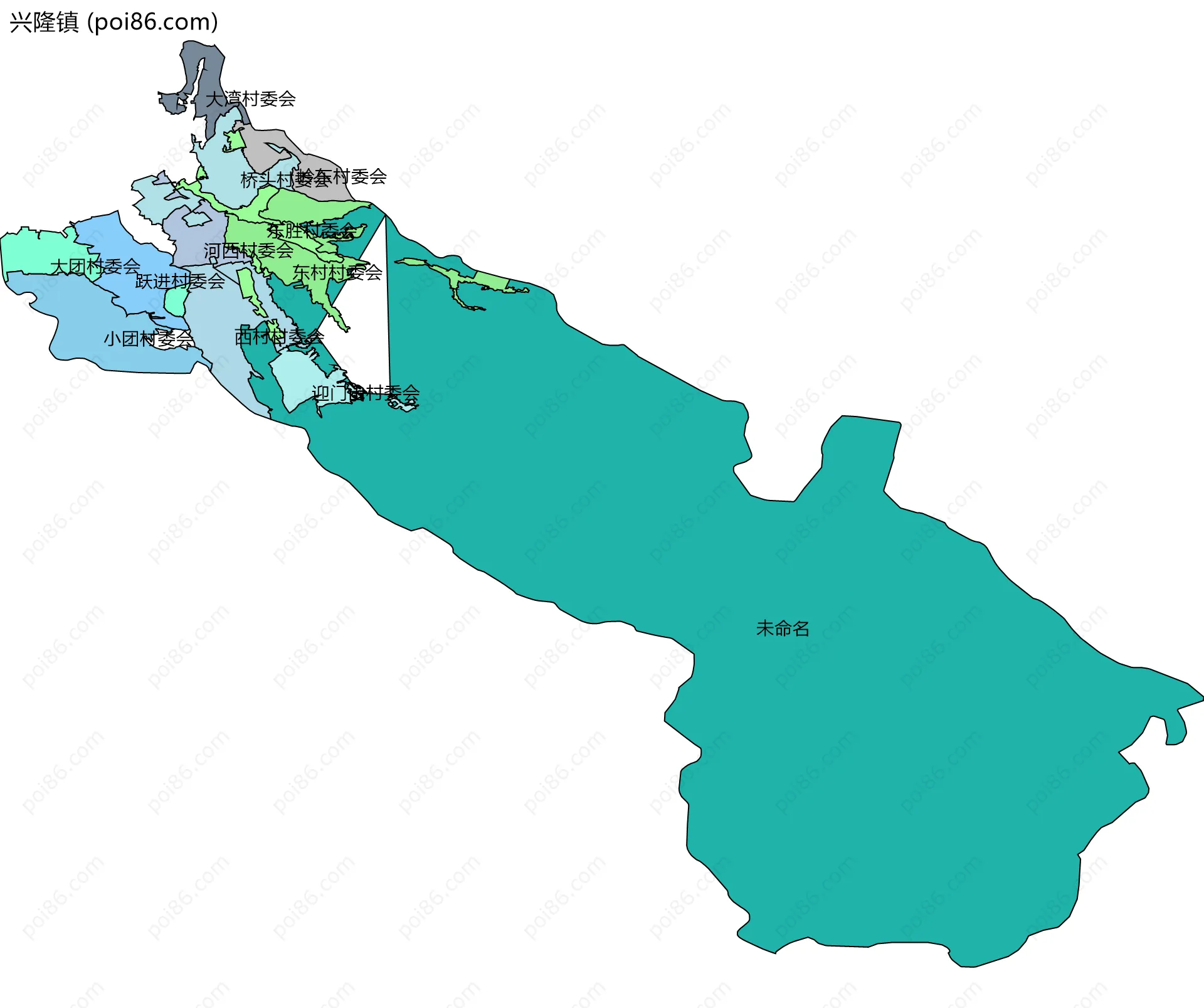 兴隆镇边界地图(五级行政区划)