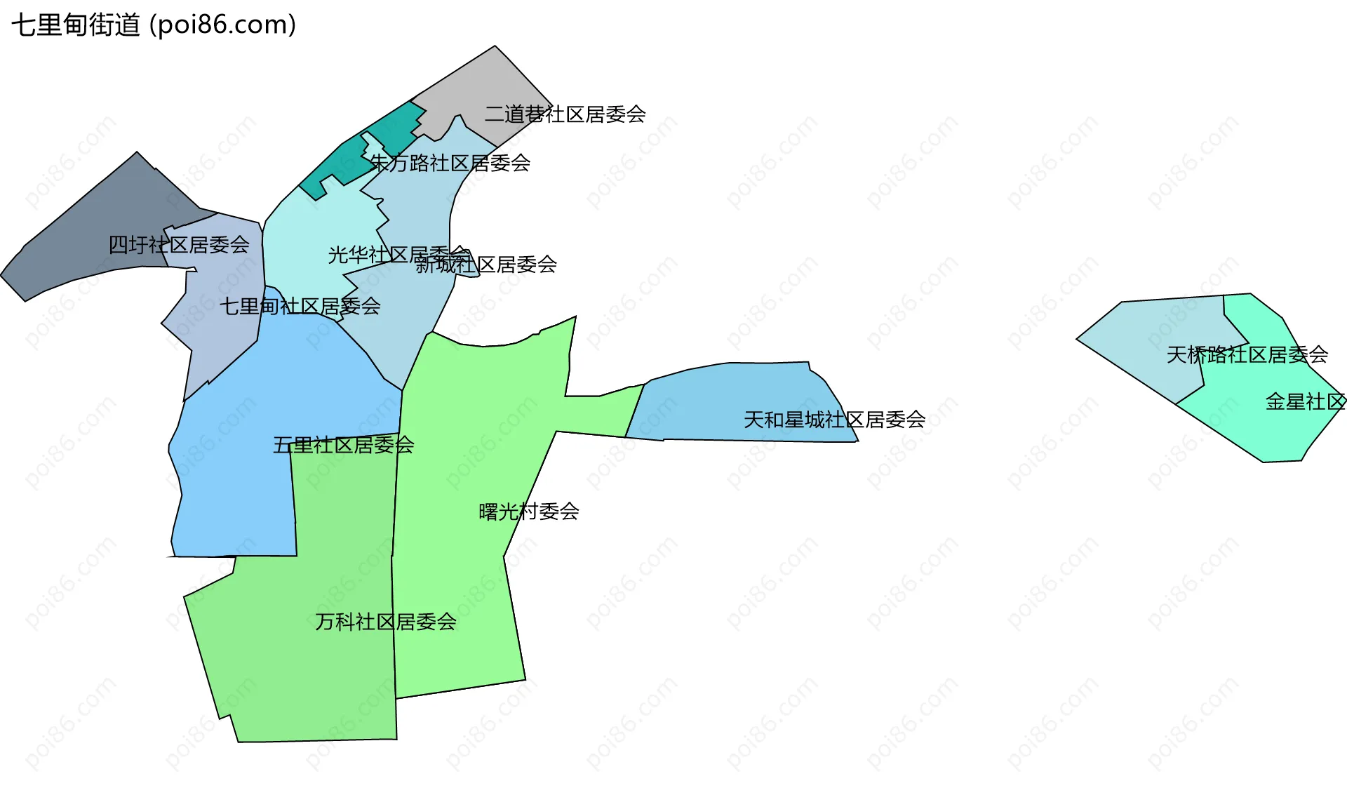 七里甸街道边界地图(五级行政区划)