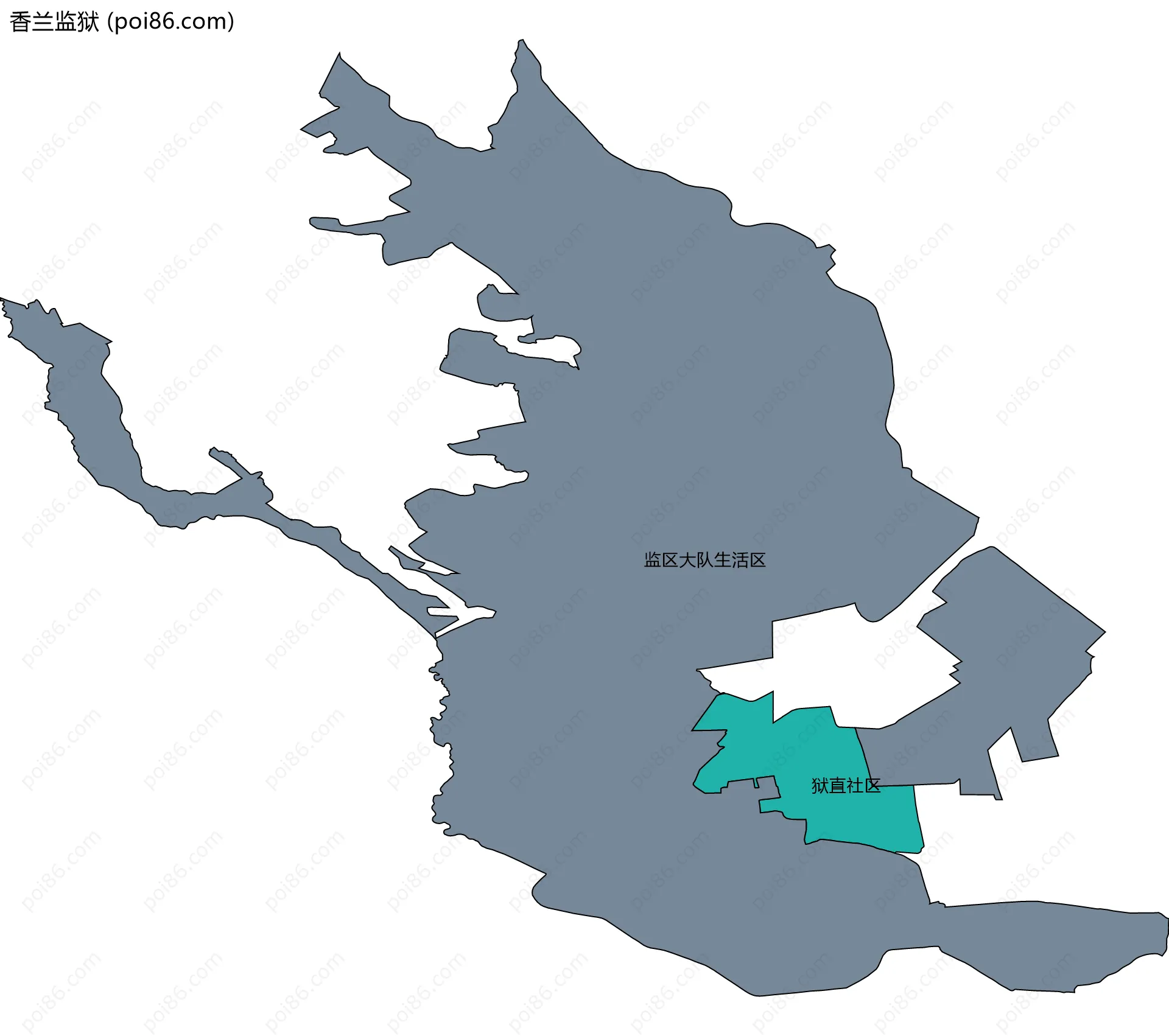香兰监狱边界地图(五级行政区划)