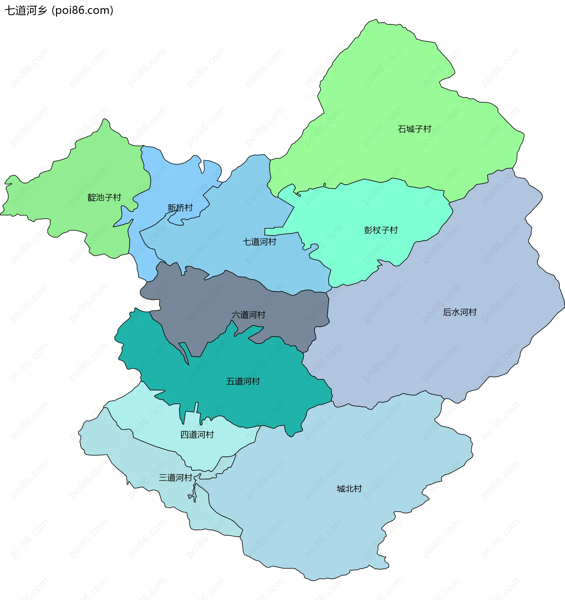 七道河乡边界地图(五级行政区划)