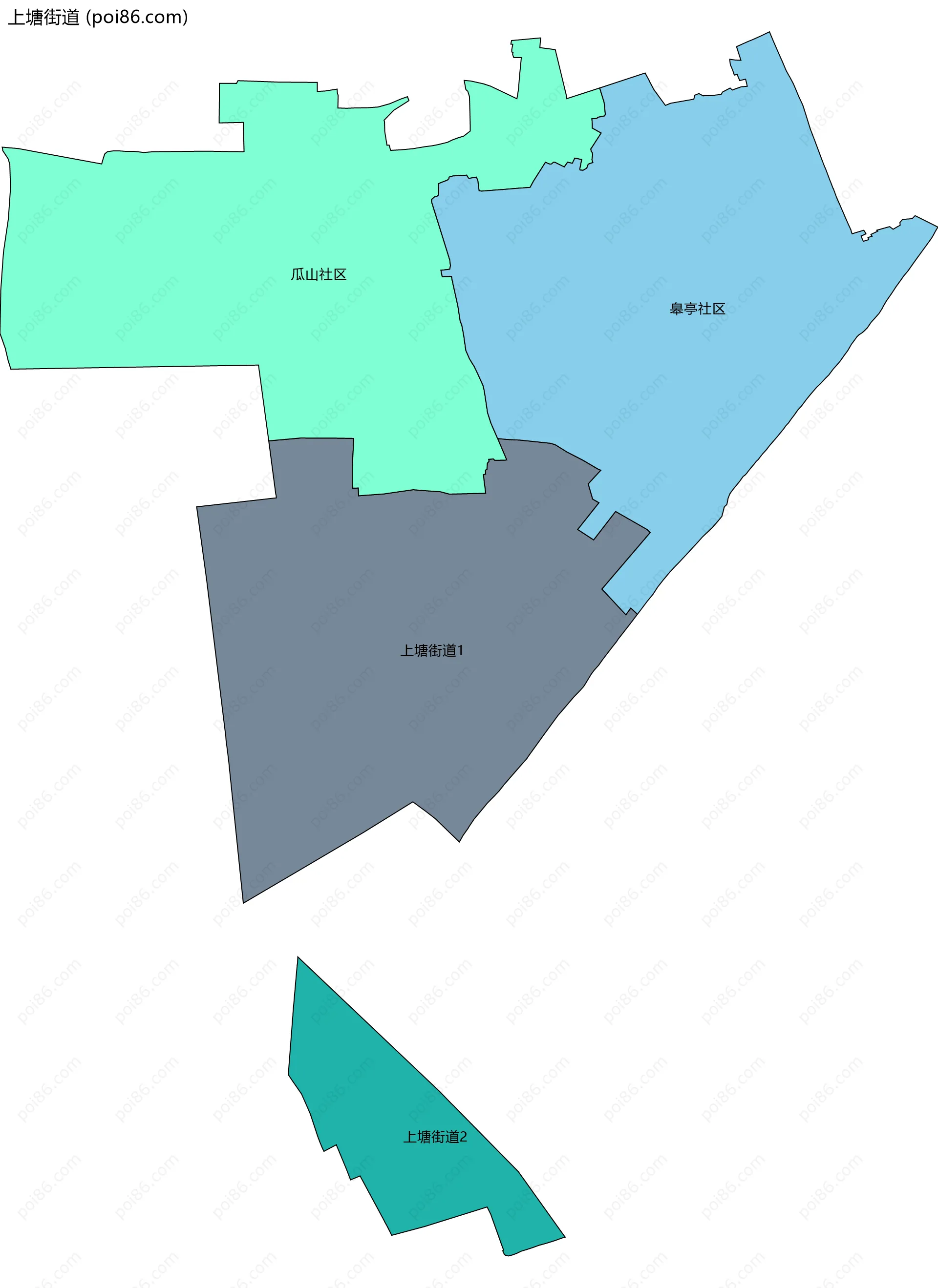 上塘街道边界地图(五级行政区划)
