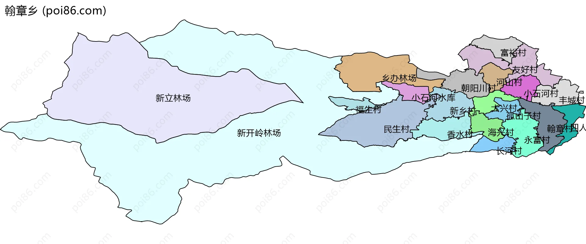 翰章乡边界地图(五级行政区划)