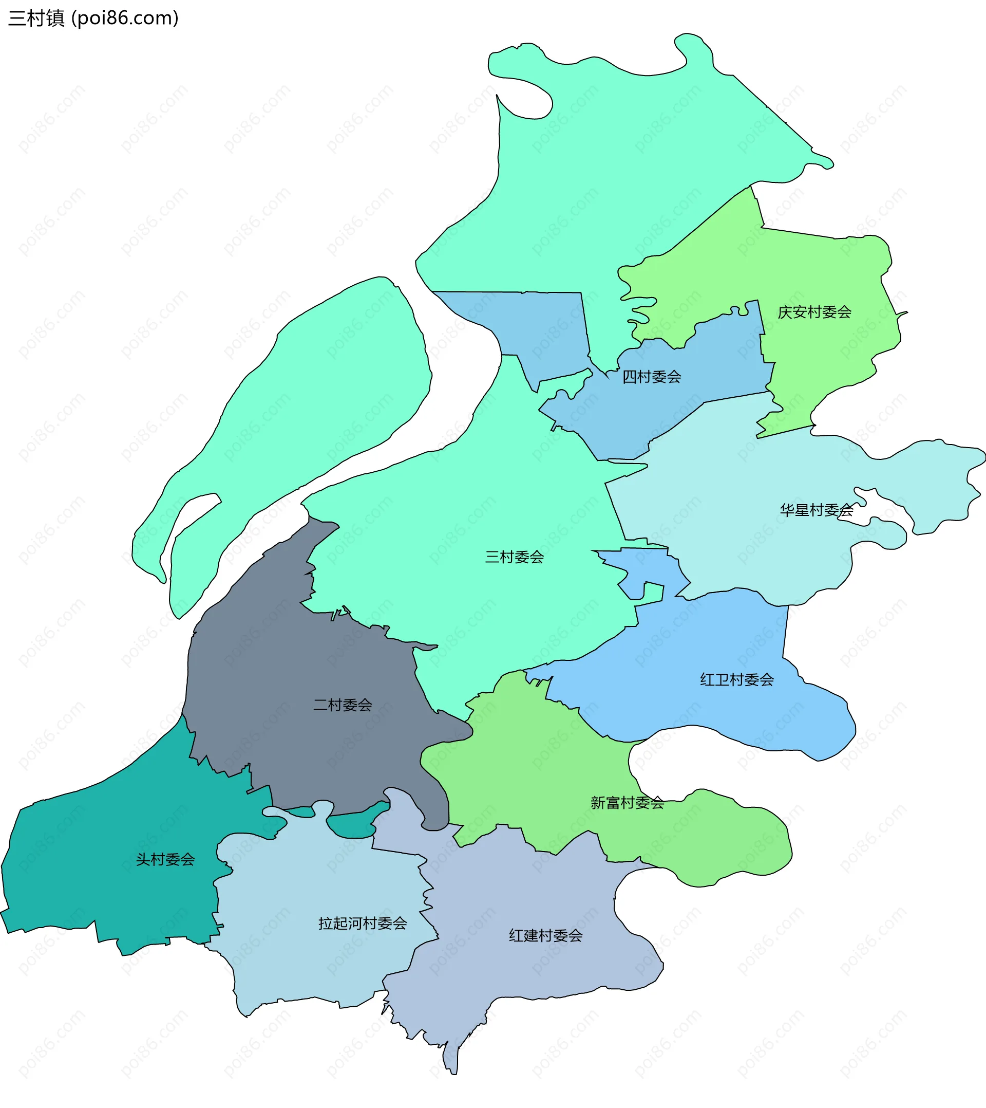 三村镇边界地图(五级行政区划)