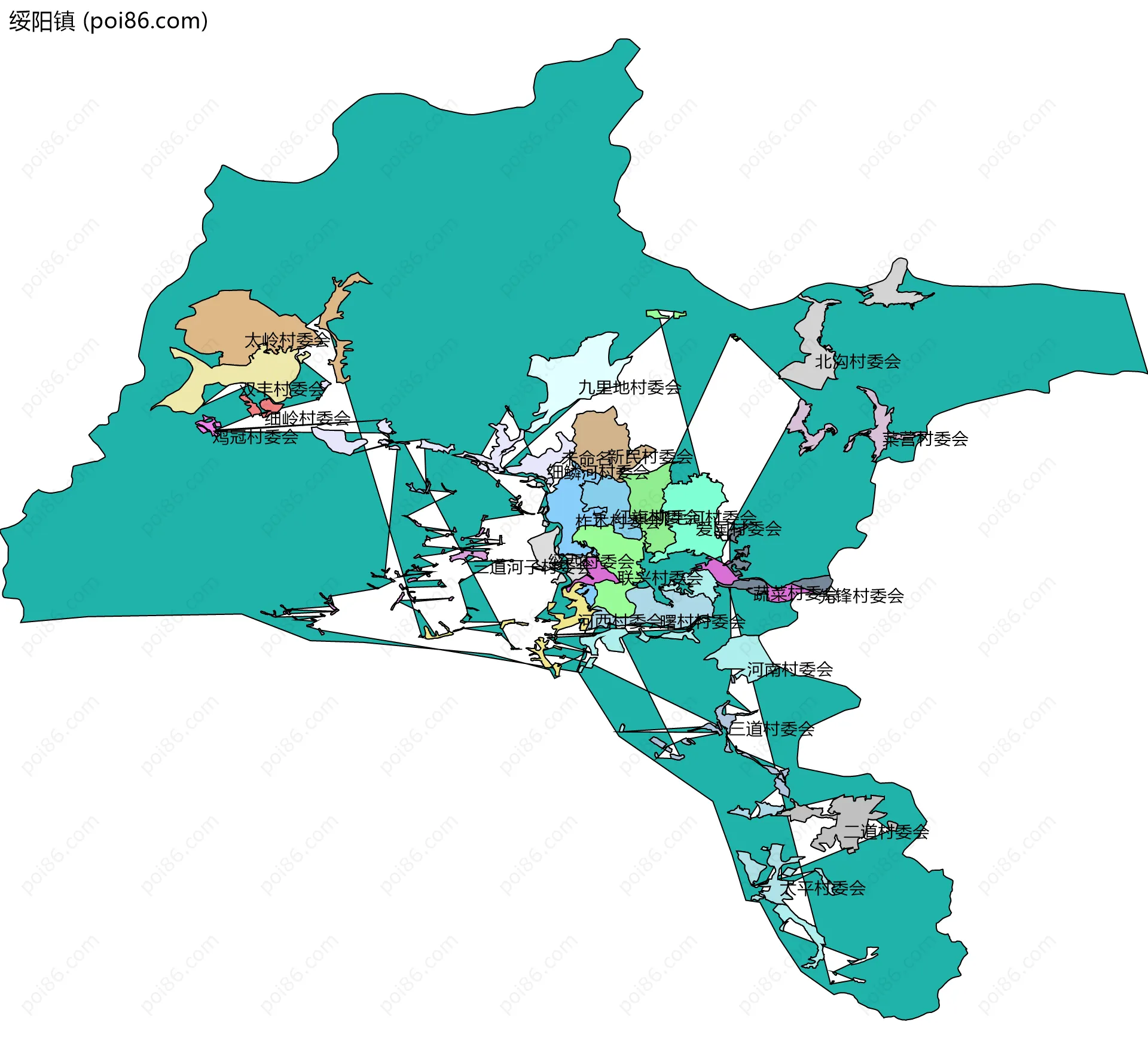 绥阳镇边界地图(五级行政区划)
