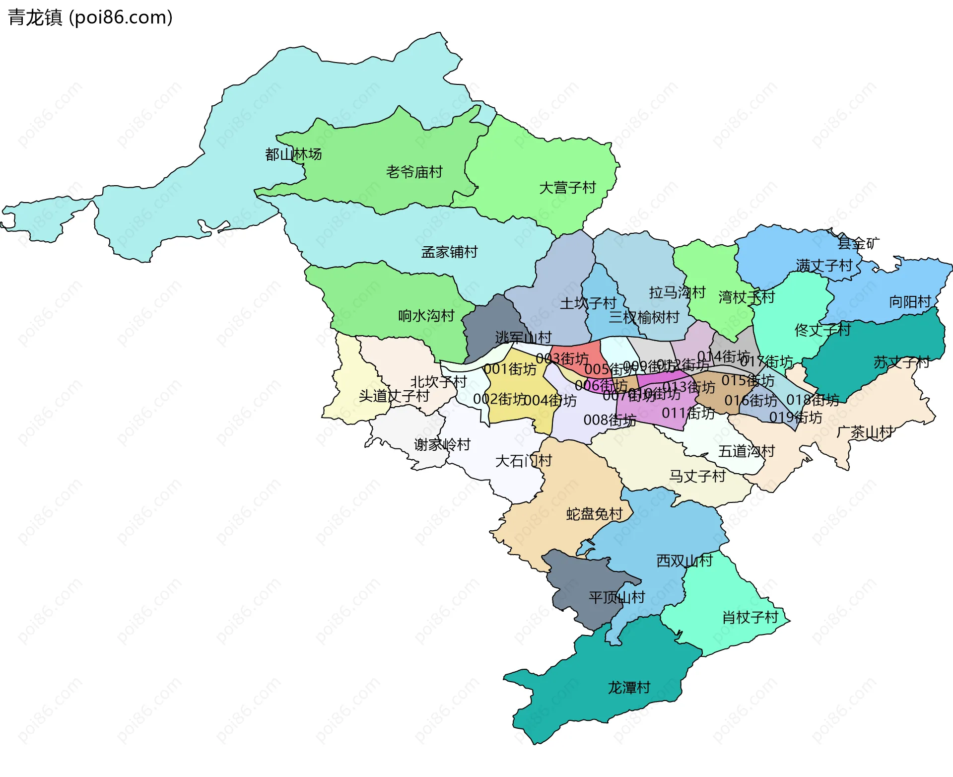 青龙镇边界地图(五级行政区划)
