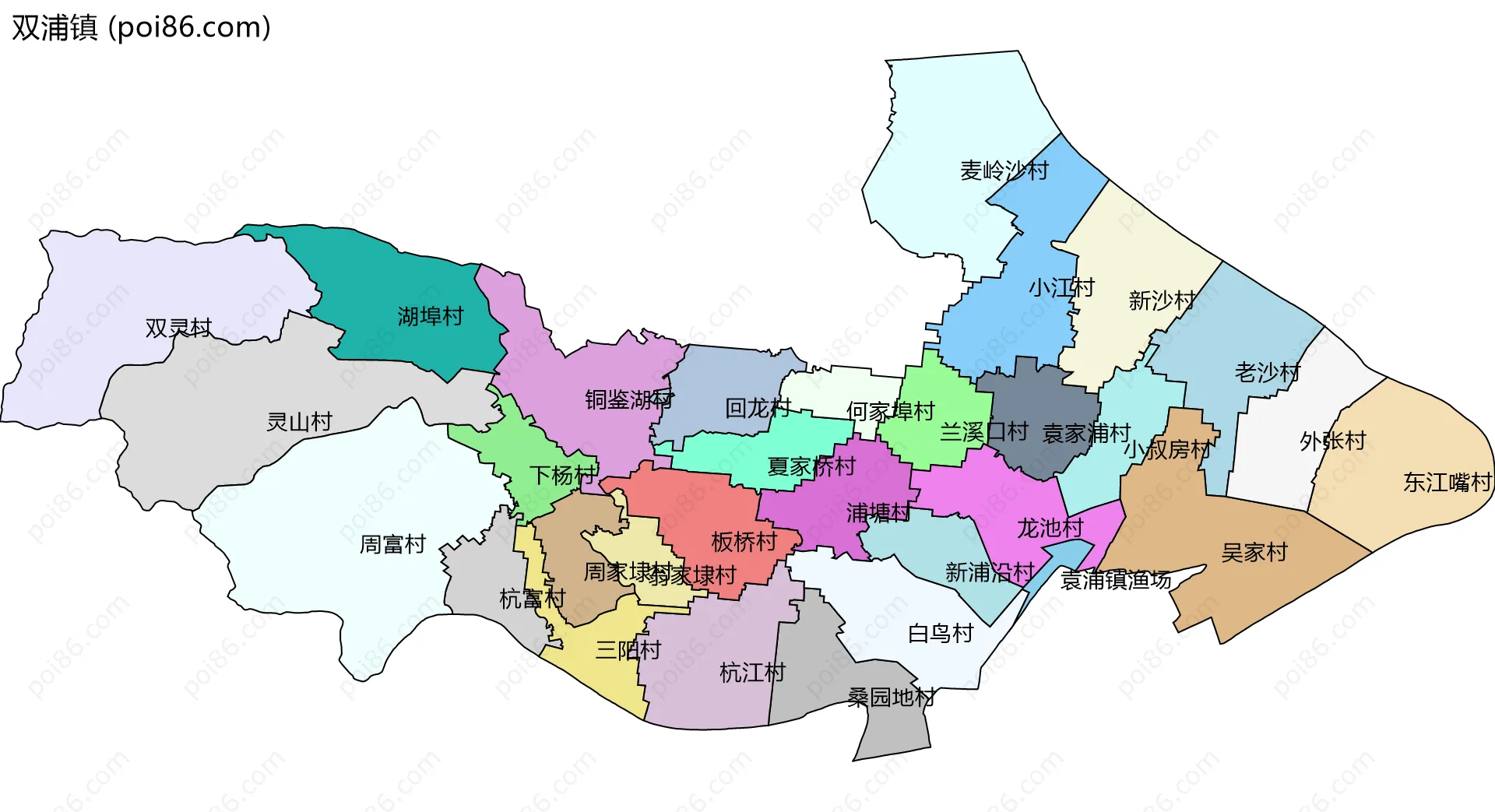 双浦镇边界地图(五级行政区划)