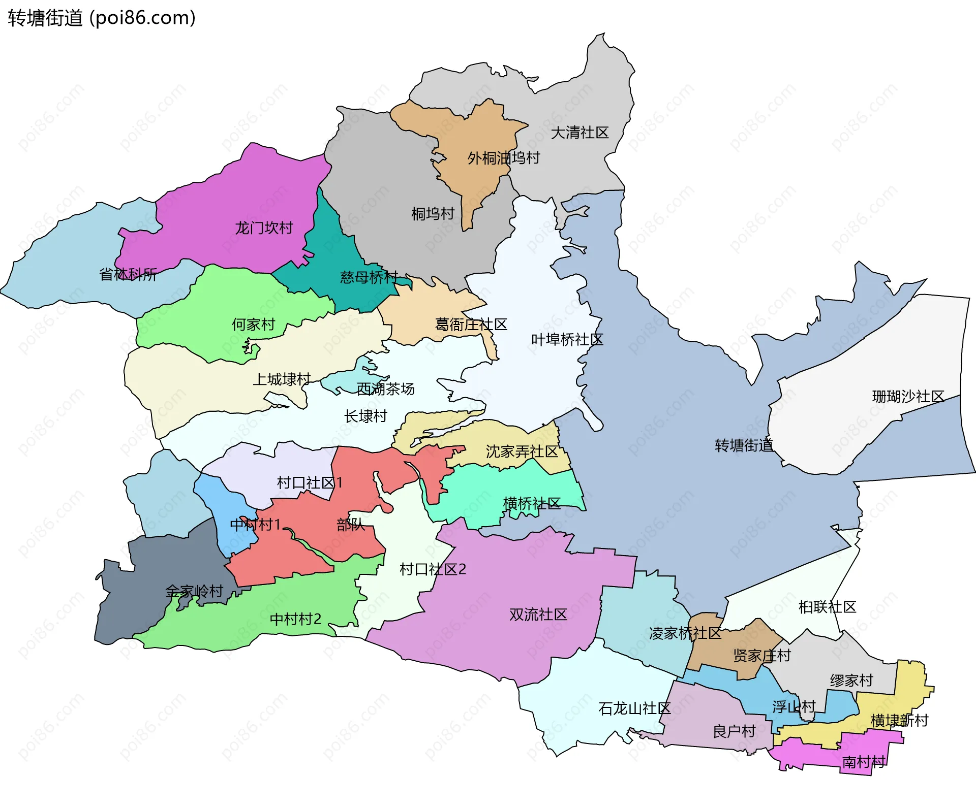 转塘街道边界地图(五级行政区划)
