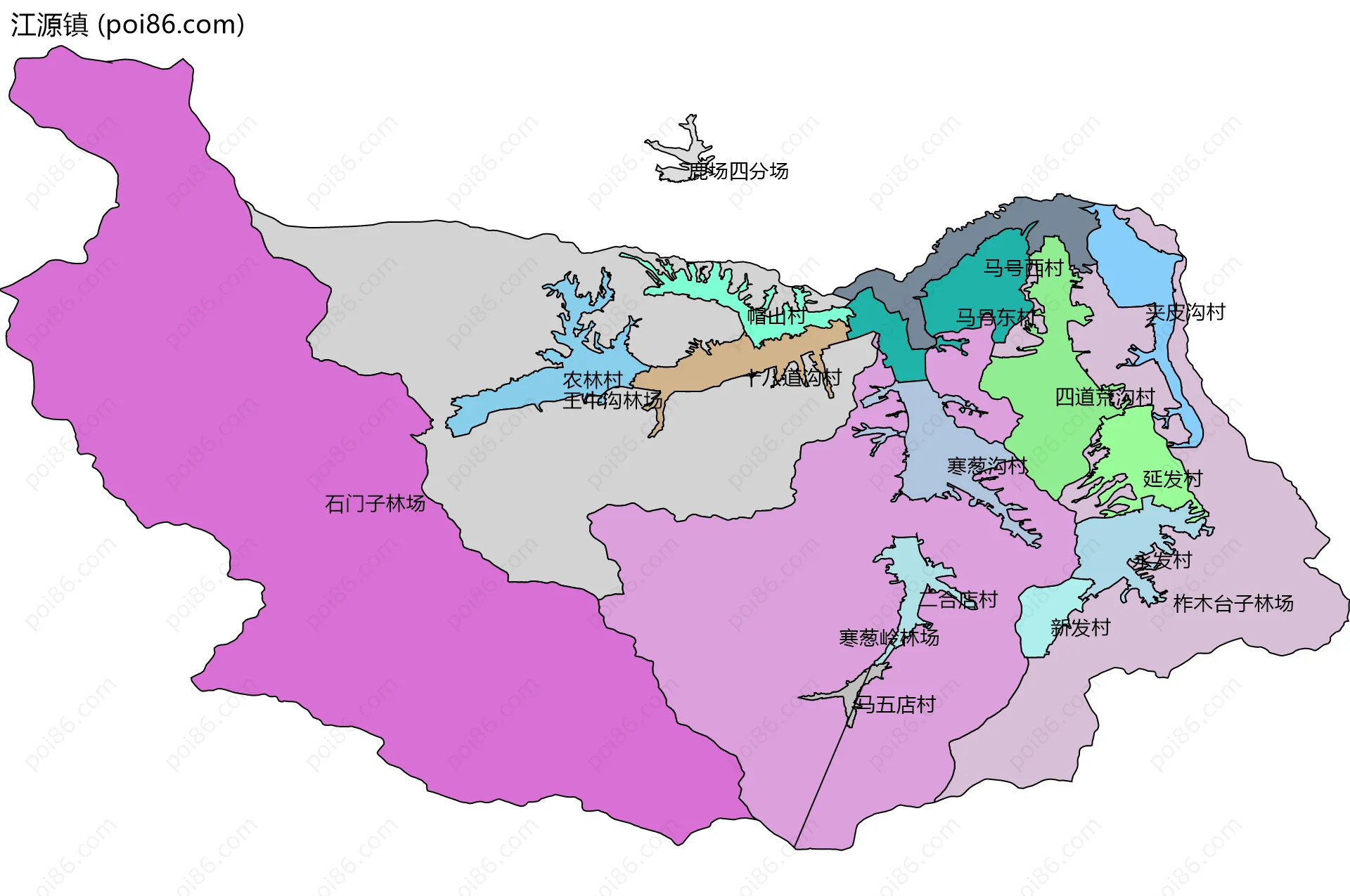 江源镇边界地图(五级行政区划)