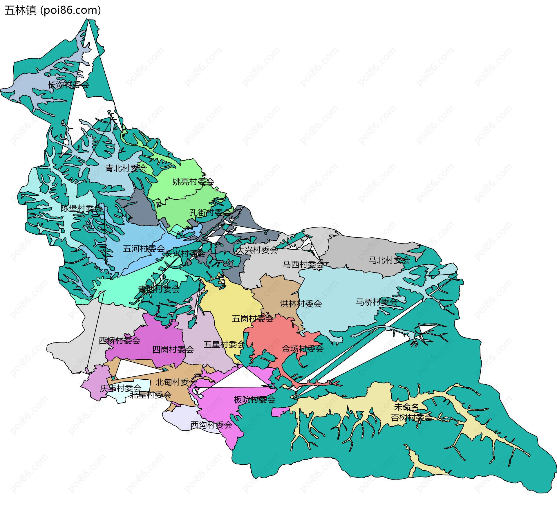 五林镇边界地图(五级行政区划)