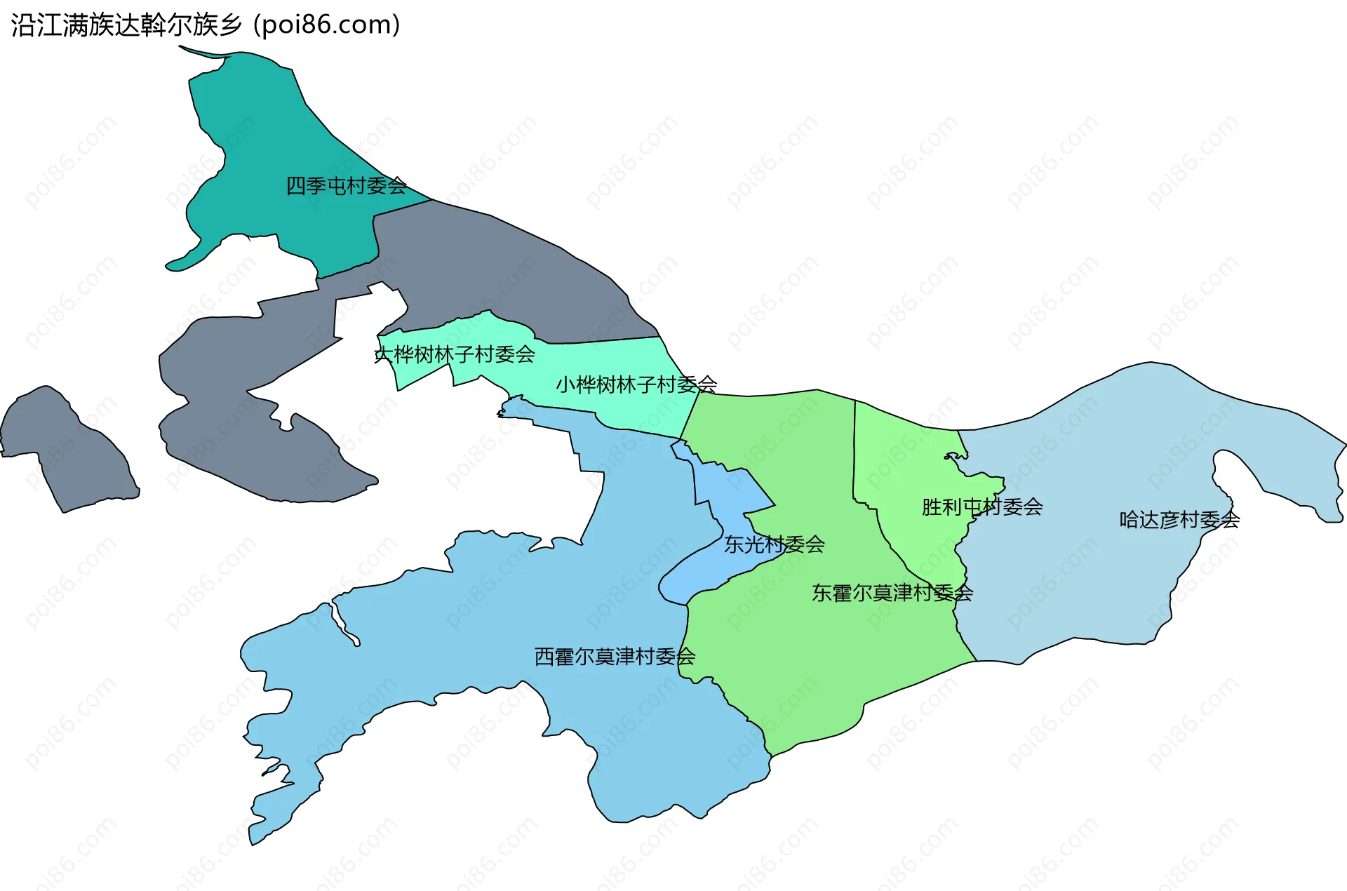 沿江满族达斡尔族乡边界地图(五级行政区划)