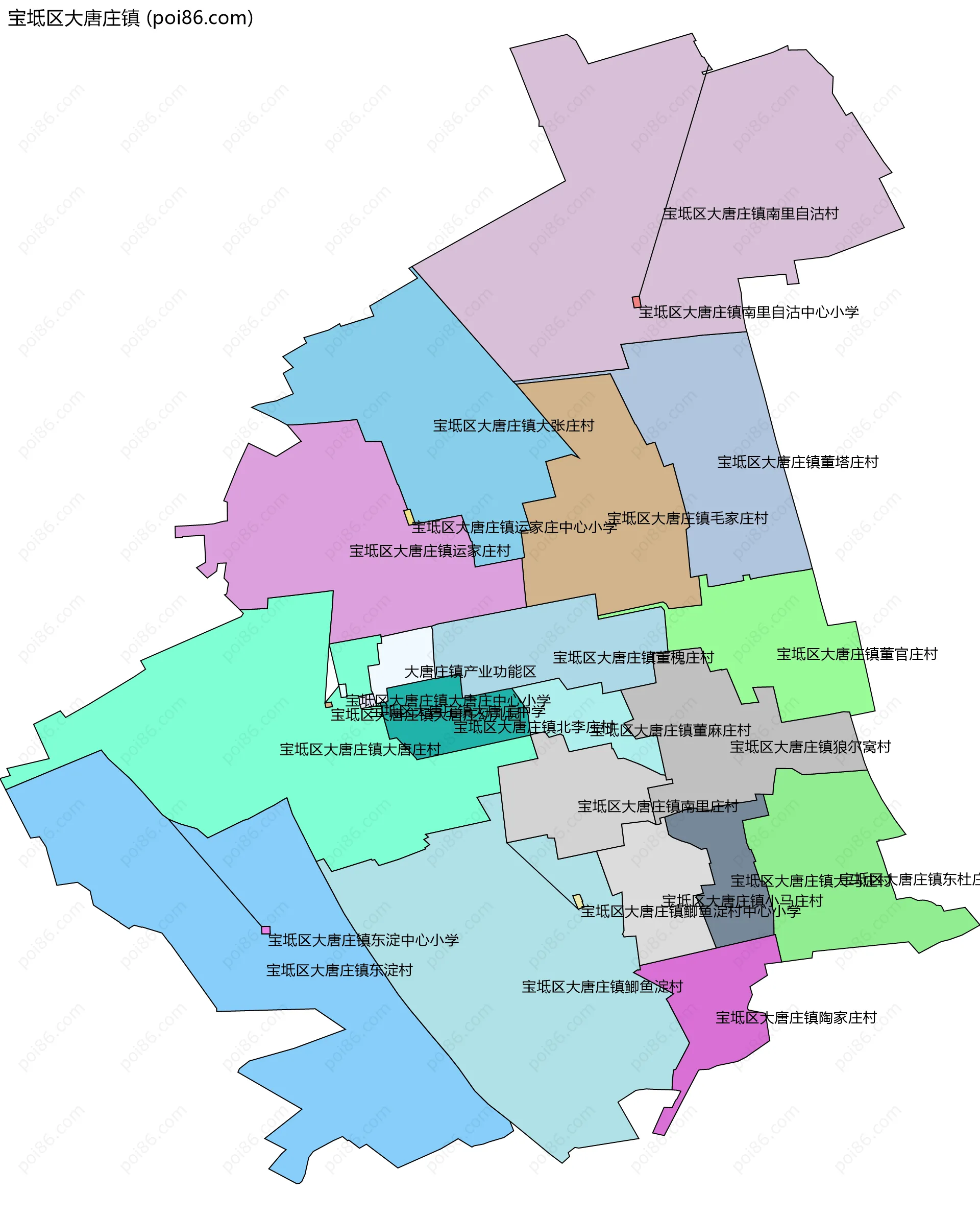 宝坻区大唐庄镇边界地图(五级行政区划)