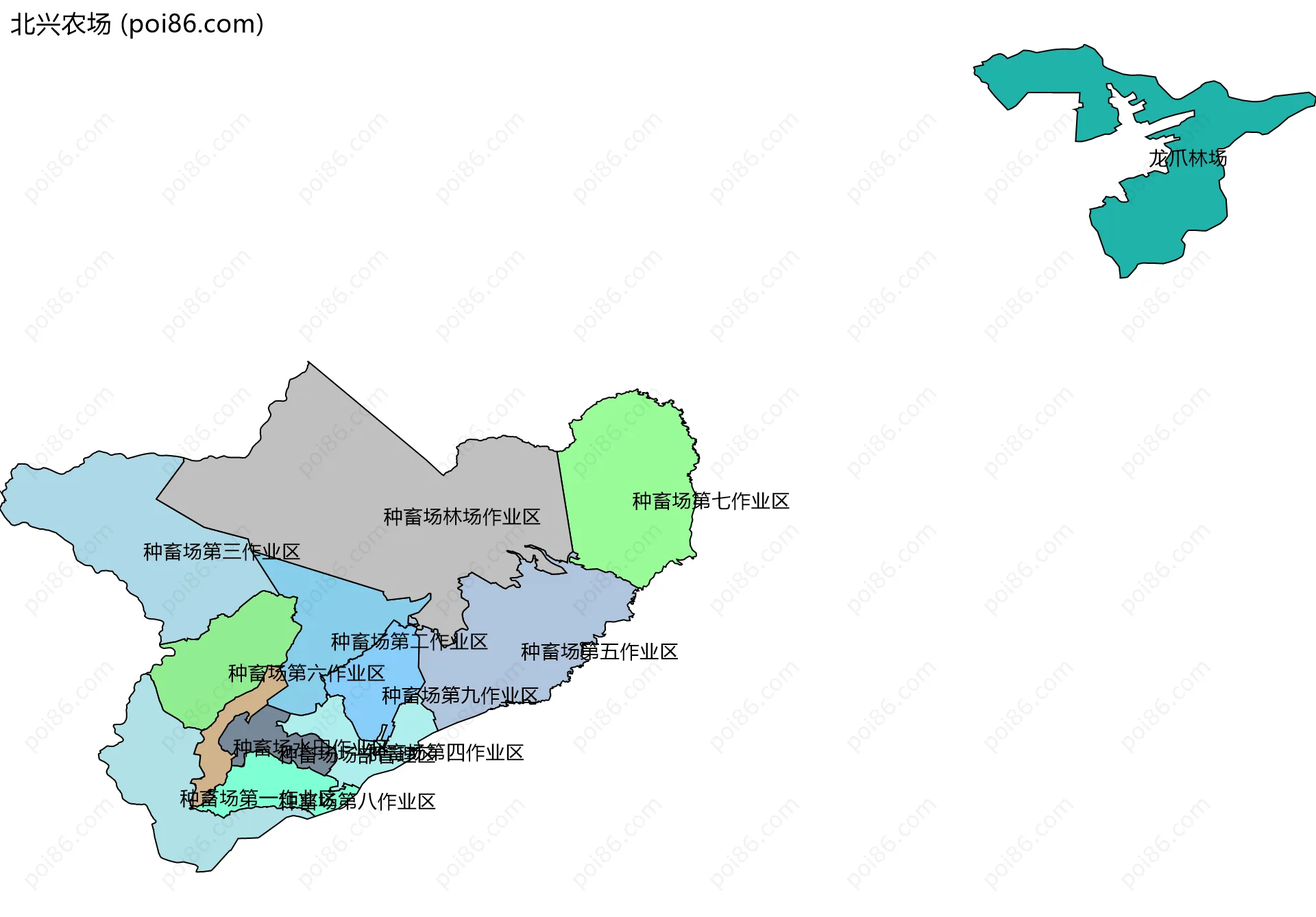 北兴农场边界地图(五级行政区划)