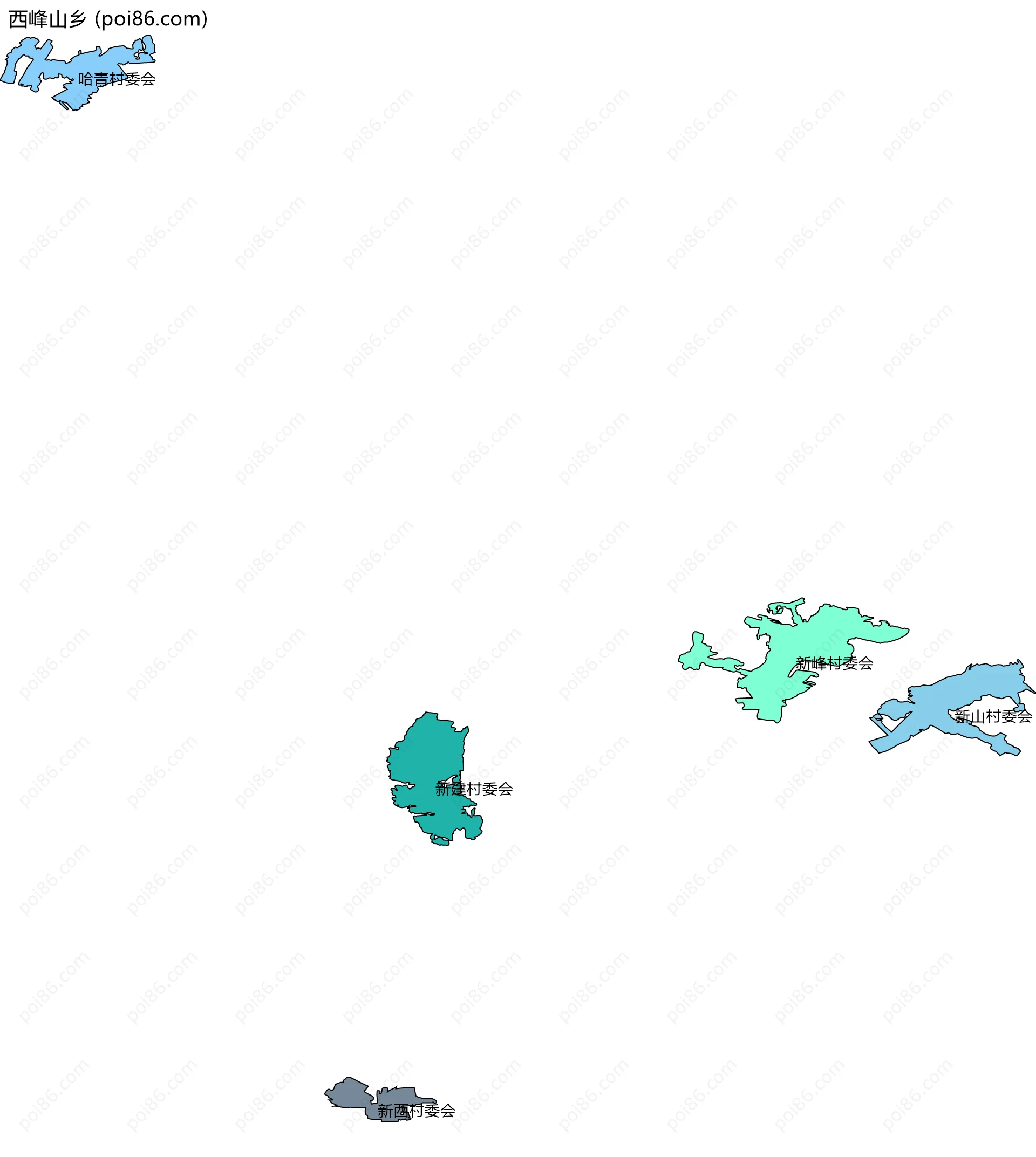 西峰山乡边界地图(五级行政区划)