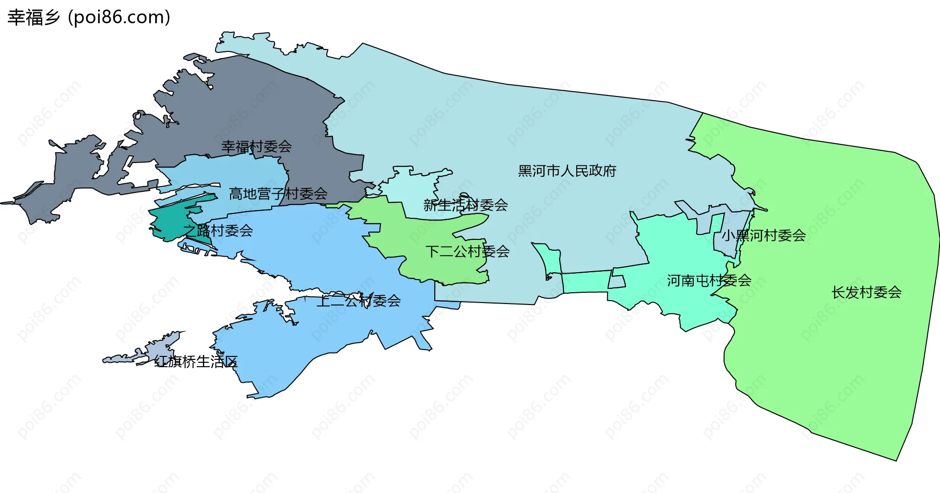 幸福乡边界地图(五级行政区划)