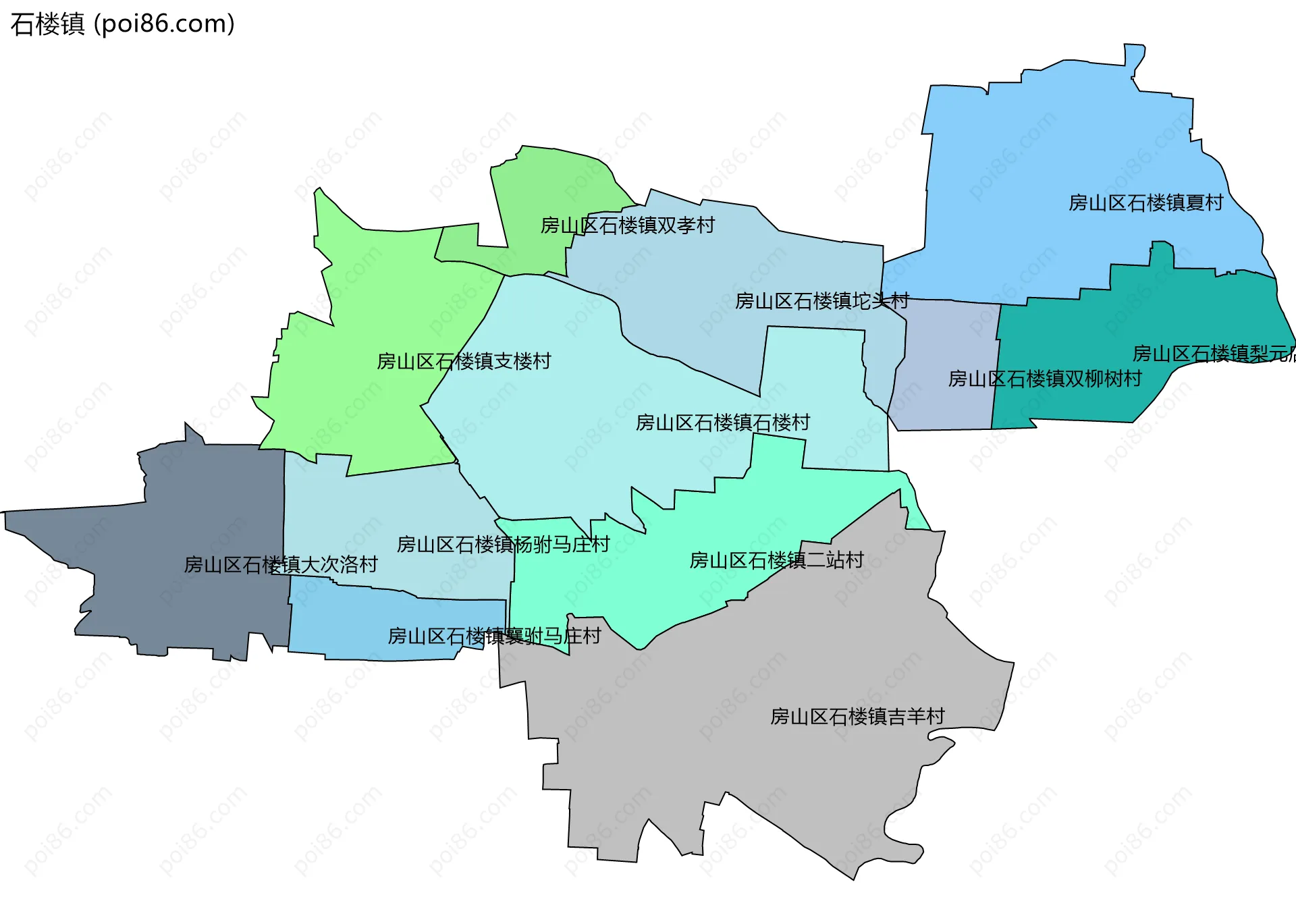 石楼镇边界地图(五级行政区划)