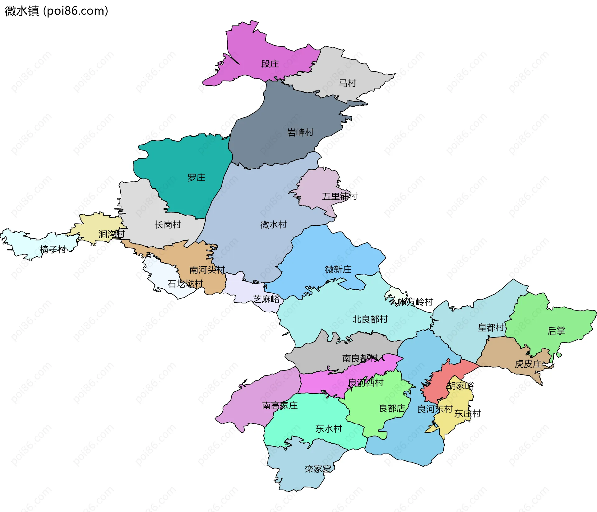 微水镇边界地图(五级行政区划)