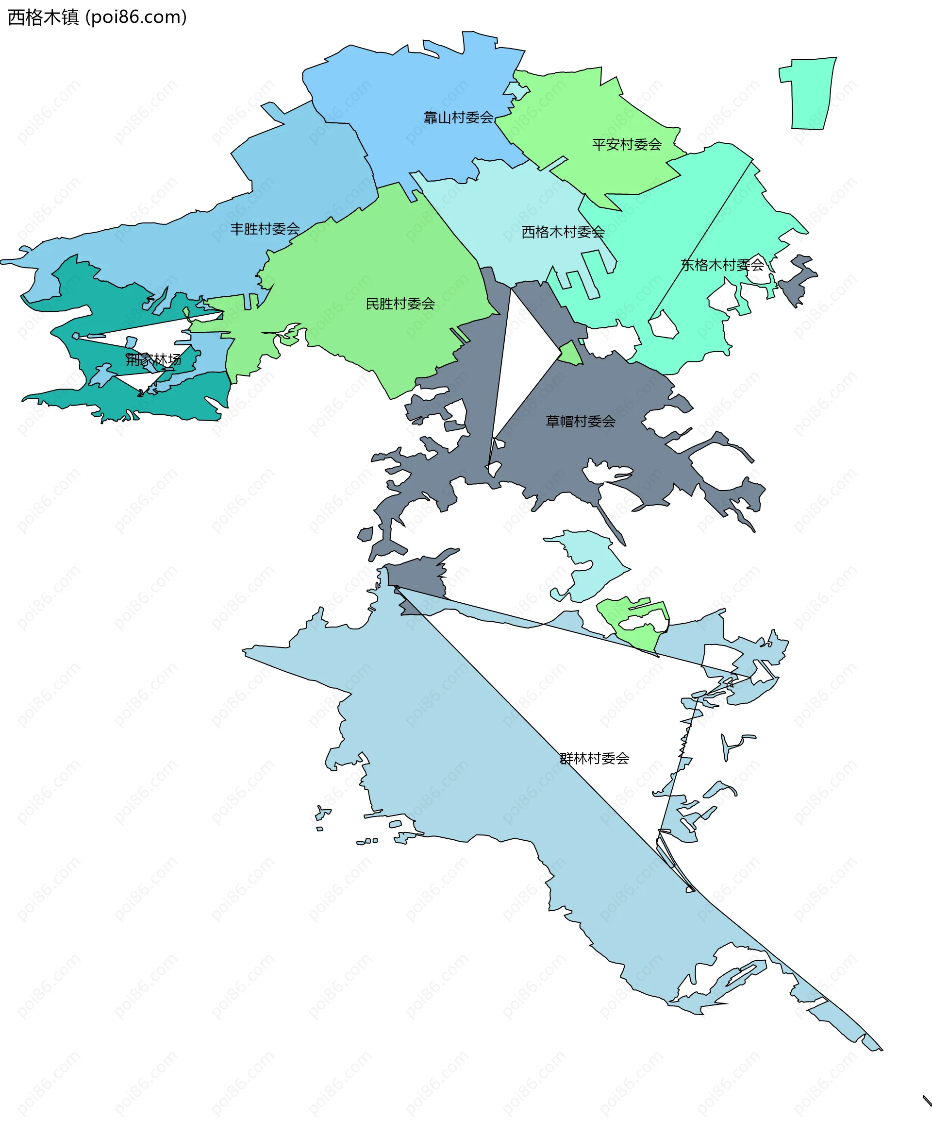 西格木镇边界地图(五级行政区划)