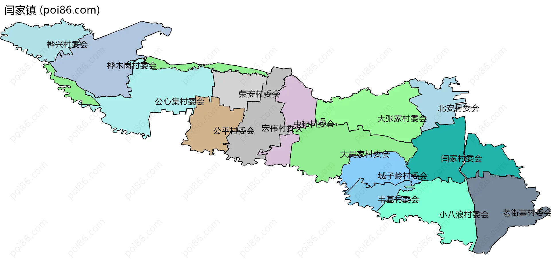 闫家镇边界地图(五级行政区划)