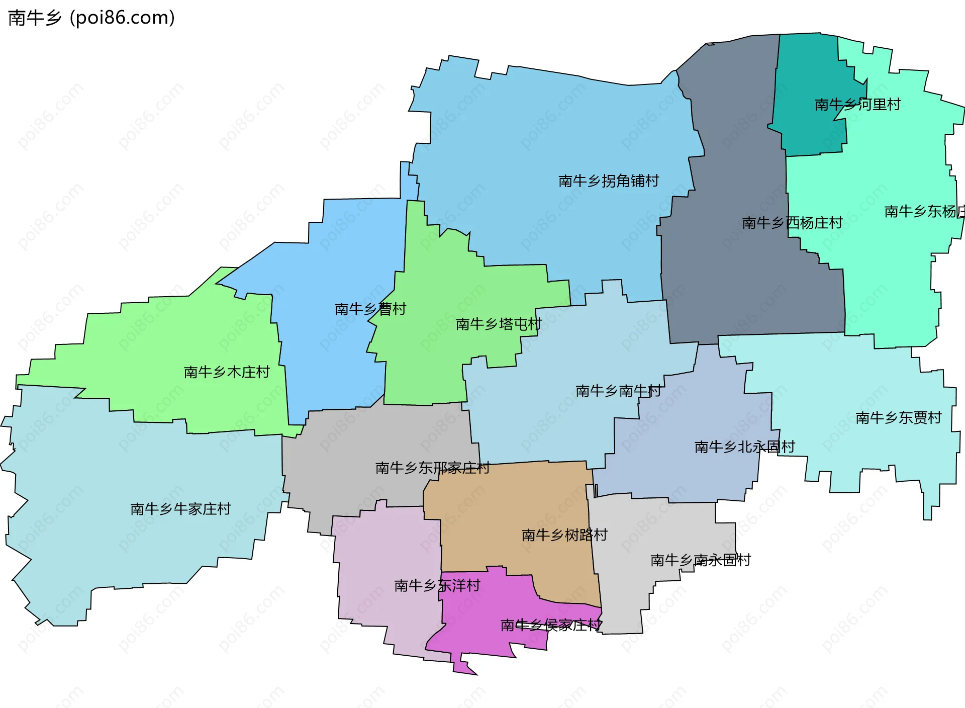 南牛乡边界地图(五级行政区划)