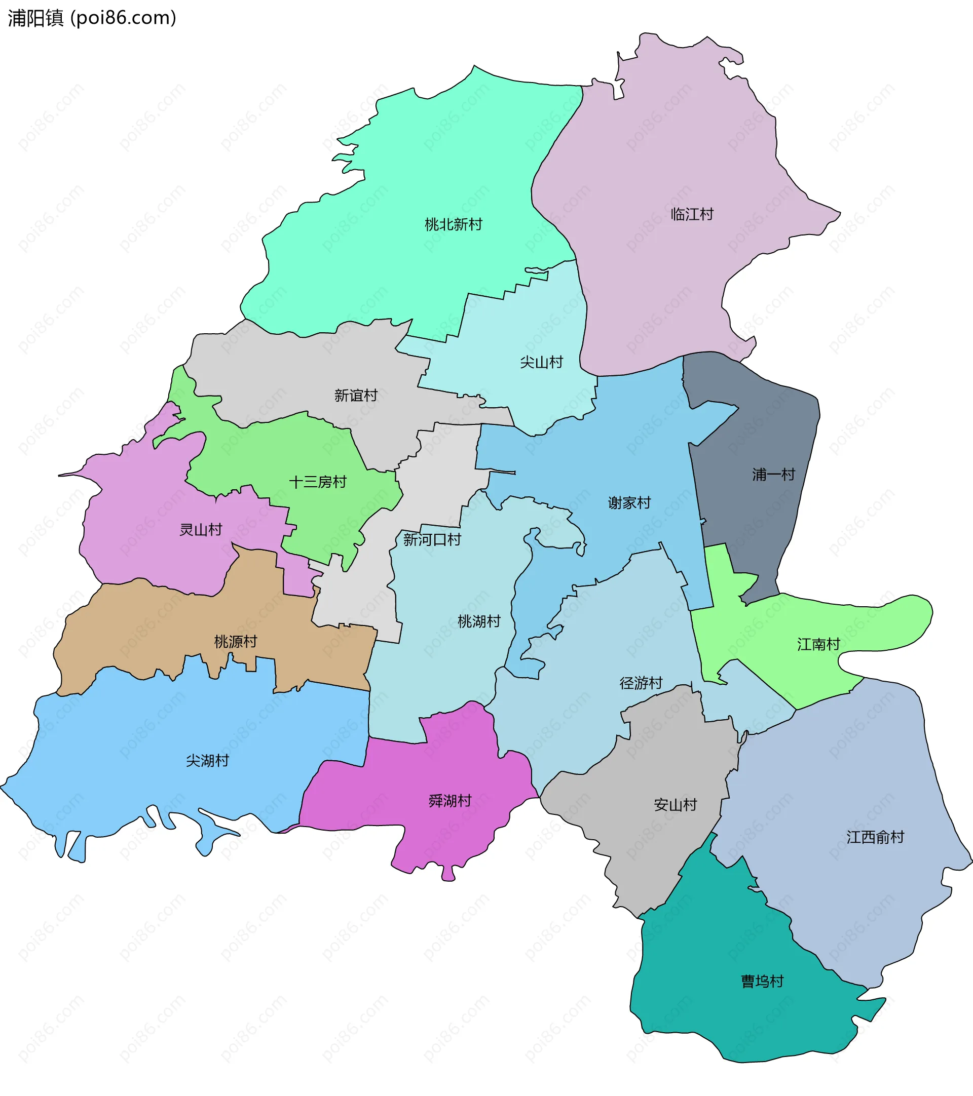 浦阳镇边界地图(五级行政区划)