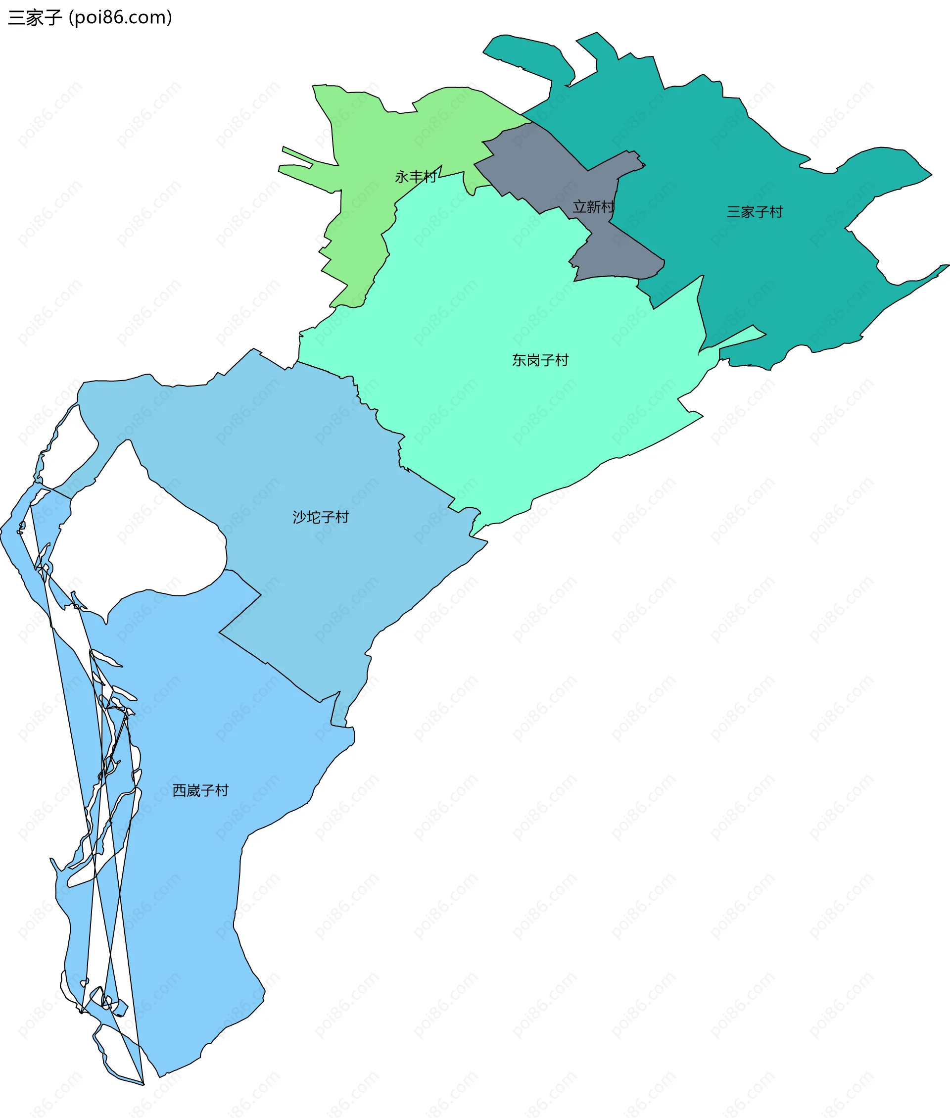 三家子边界地图(五级行政区划)