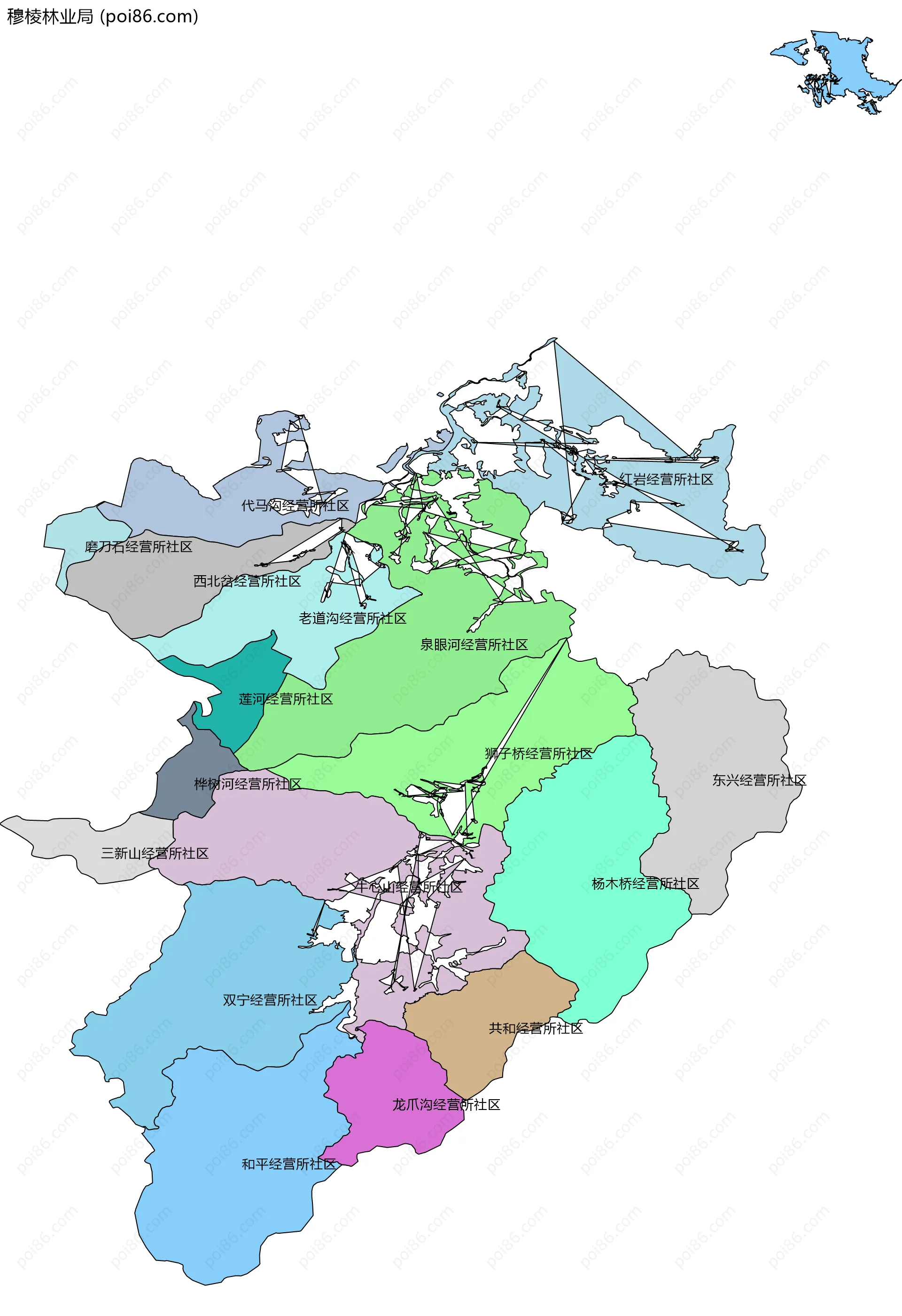穆棱林业局边界地图(五级行政区划)
