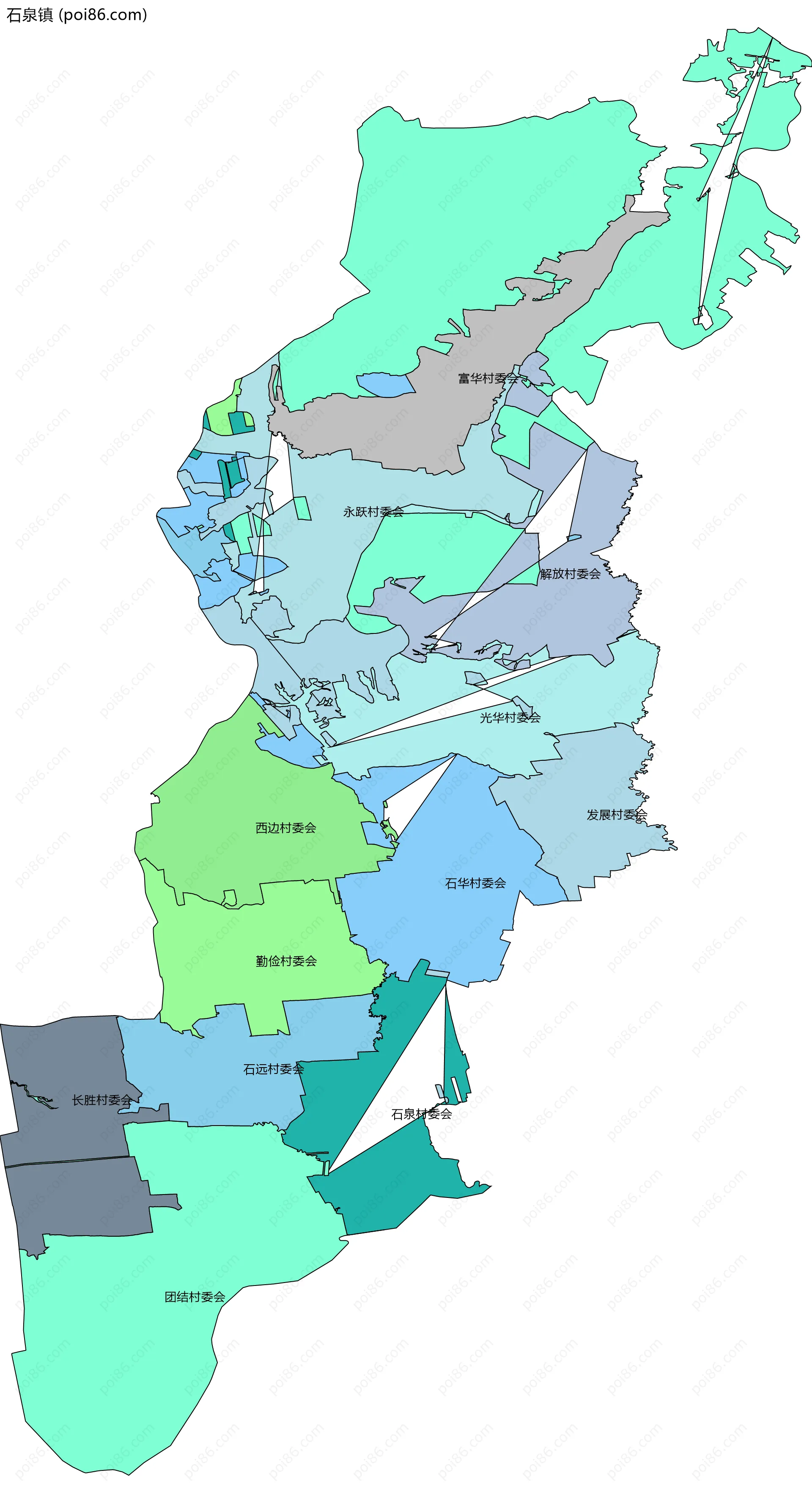 石泉镇边界地图(五级行政区划)