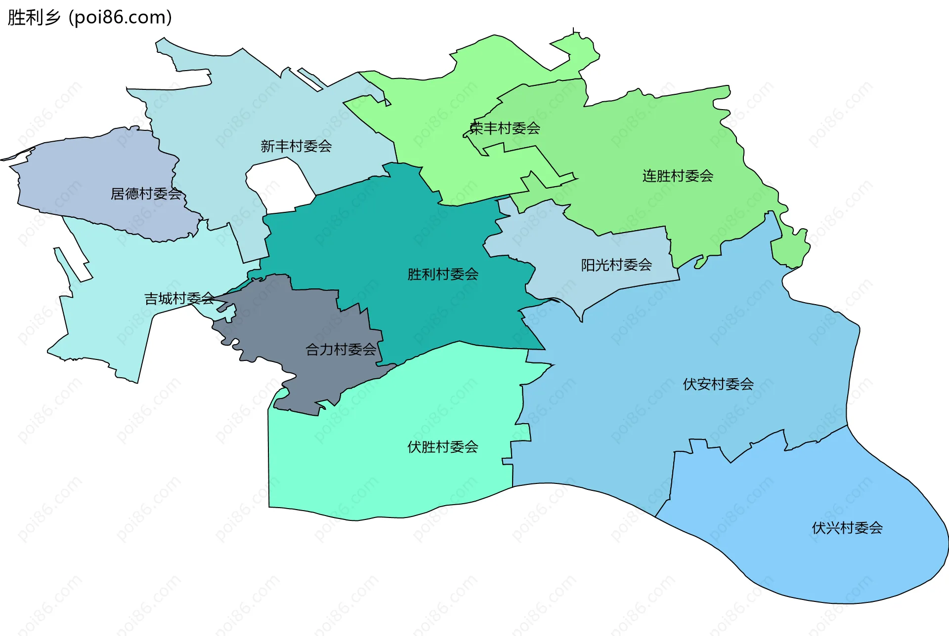 胜利乡边界地图(五级行政区划)