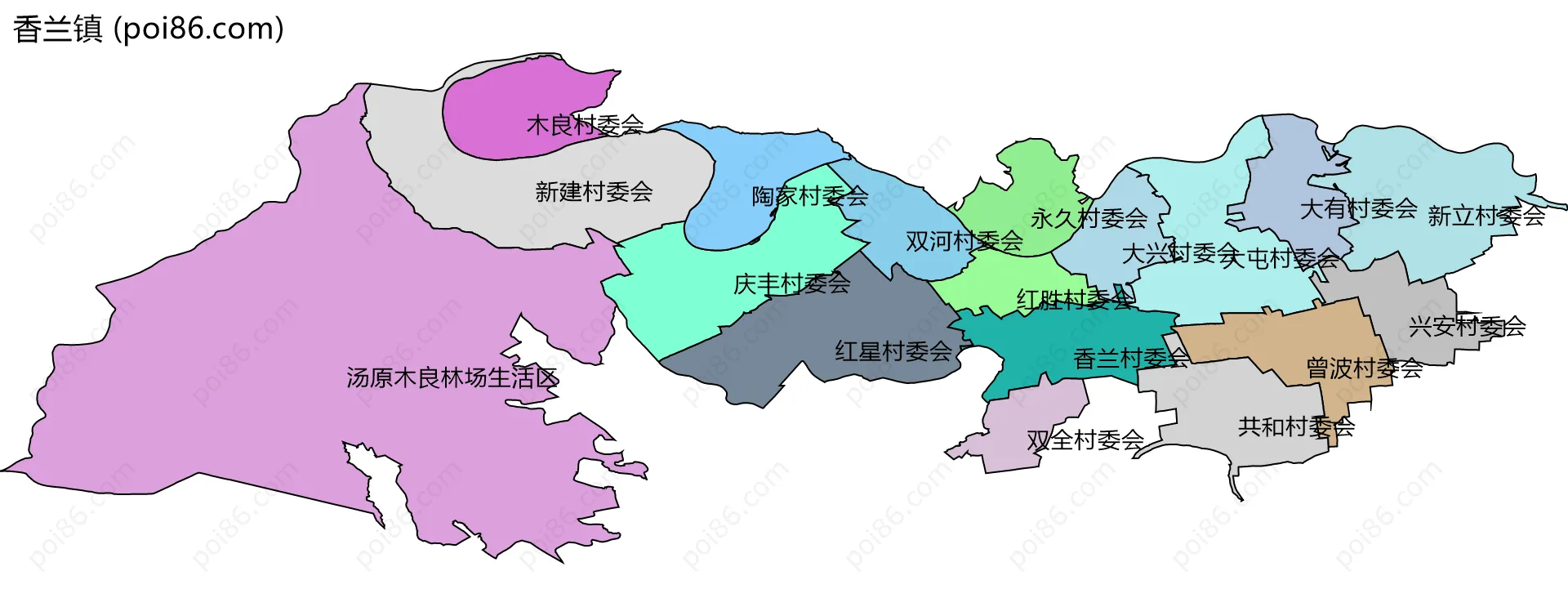 香兰镇边界地图(五级行政区划)
