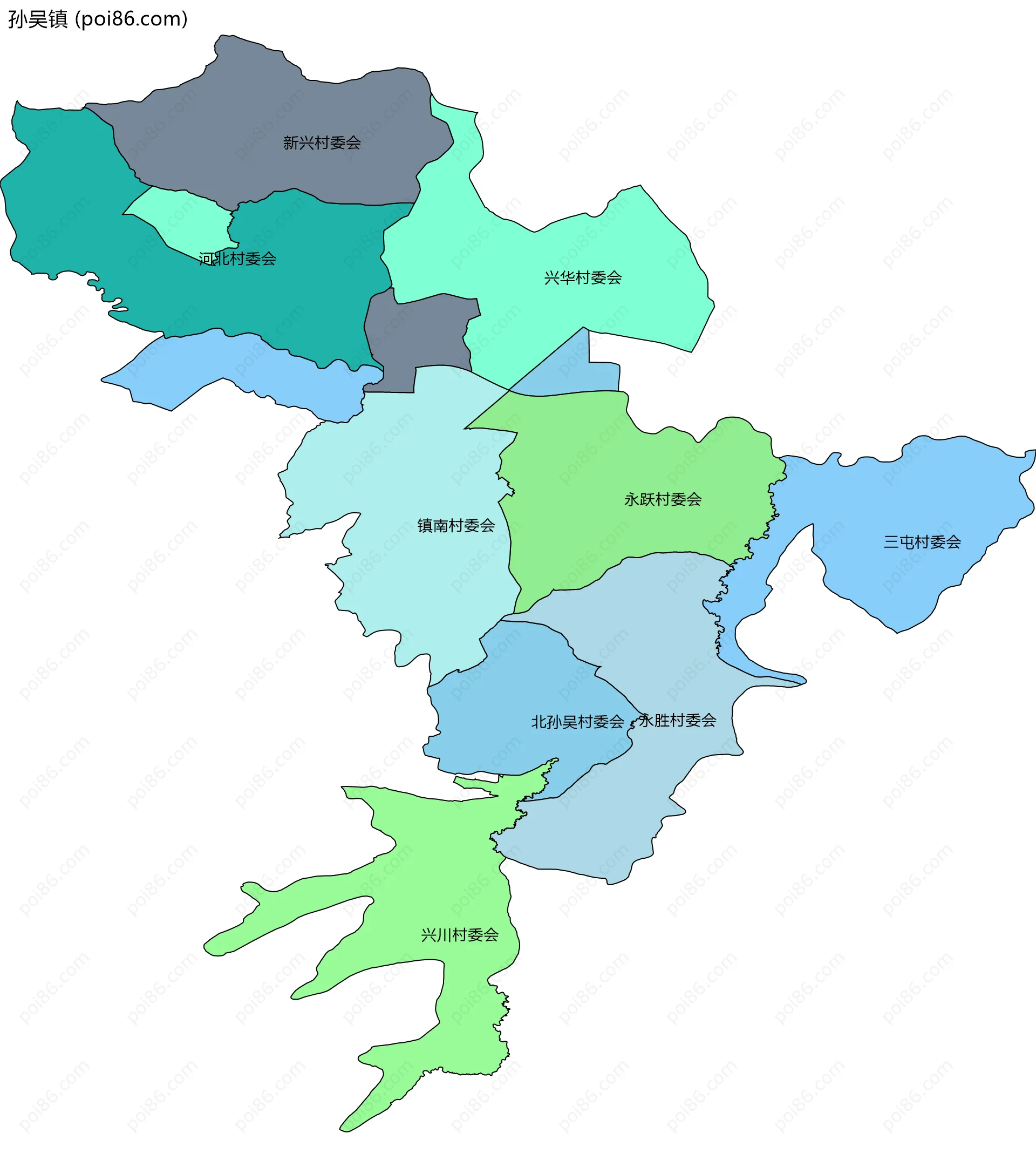 孙吴镇边界地图(五级行政区划)