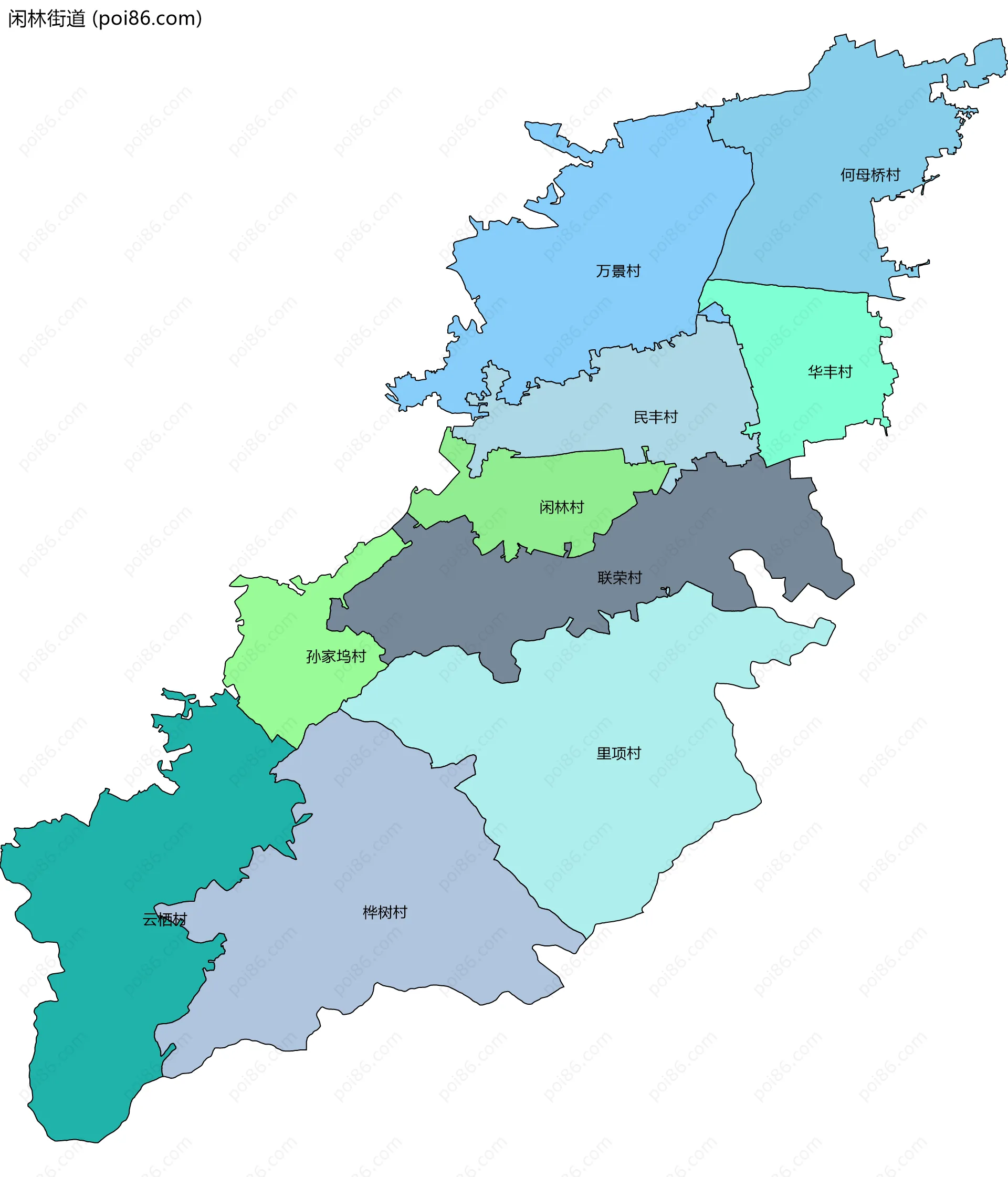 闲林街道边界地图(五级行政区划)