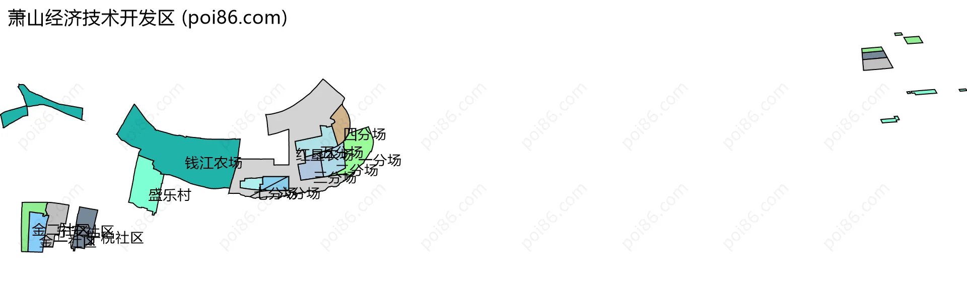 萧山经济技术开发区边界地图(五级行政区划)
