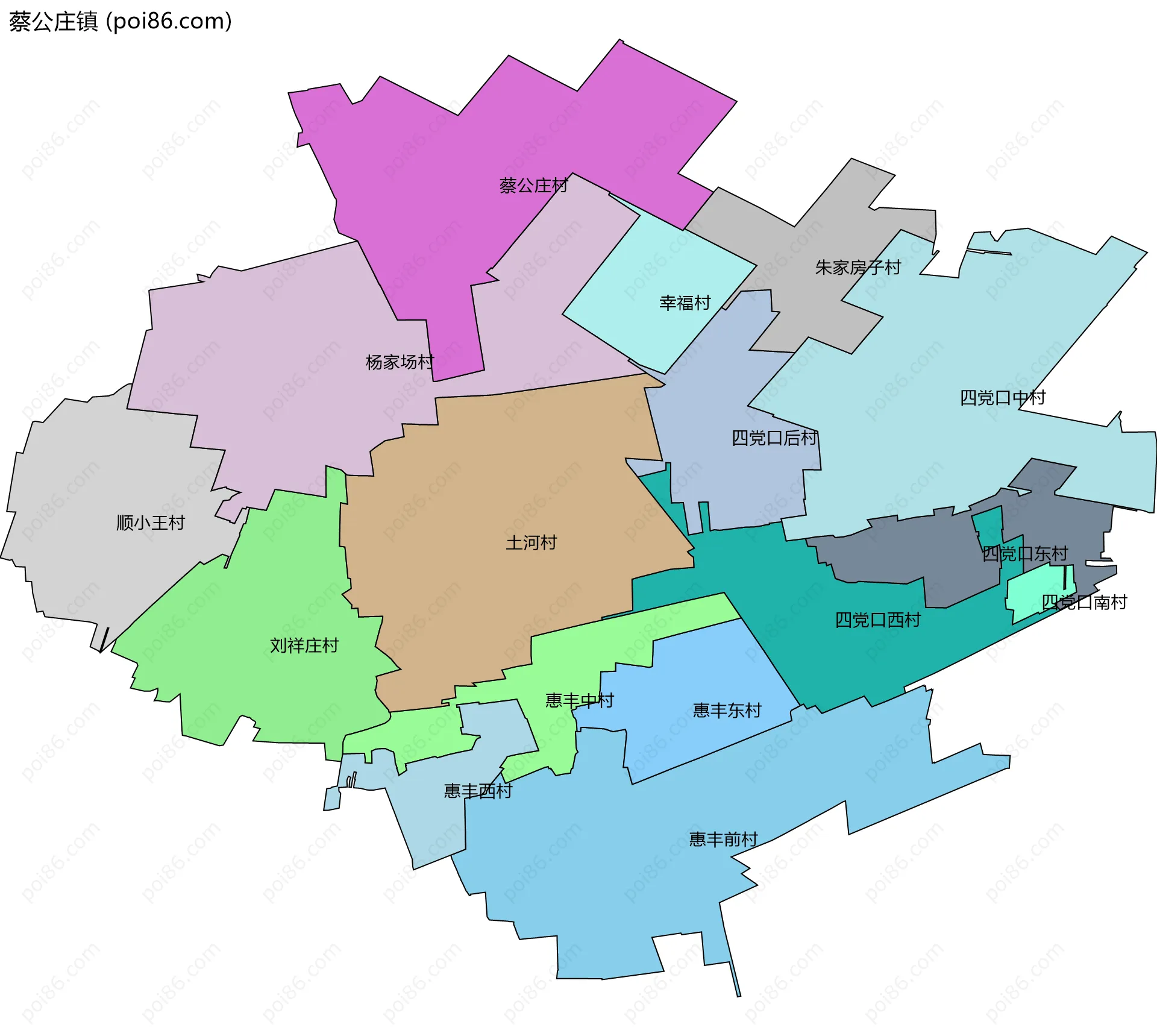 蔡公庄镇边界地图(五级行政区划)