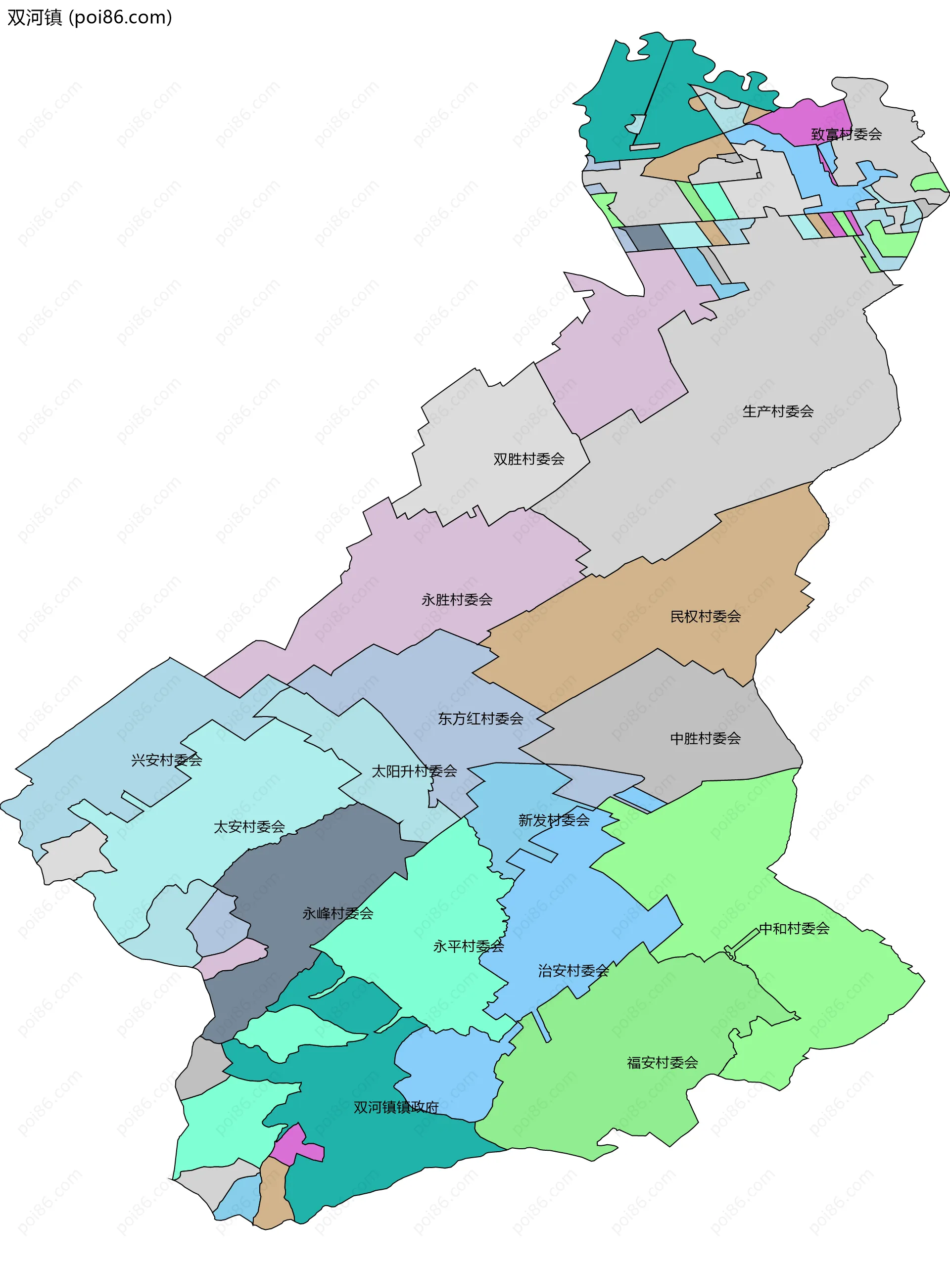 双河镇边界地图(五级行政区划)