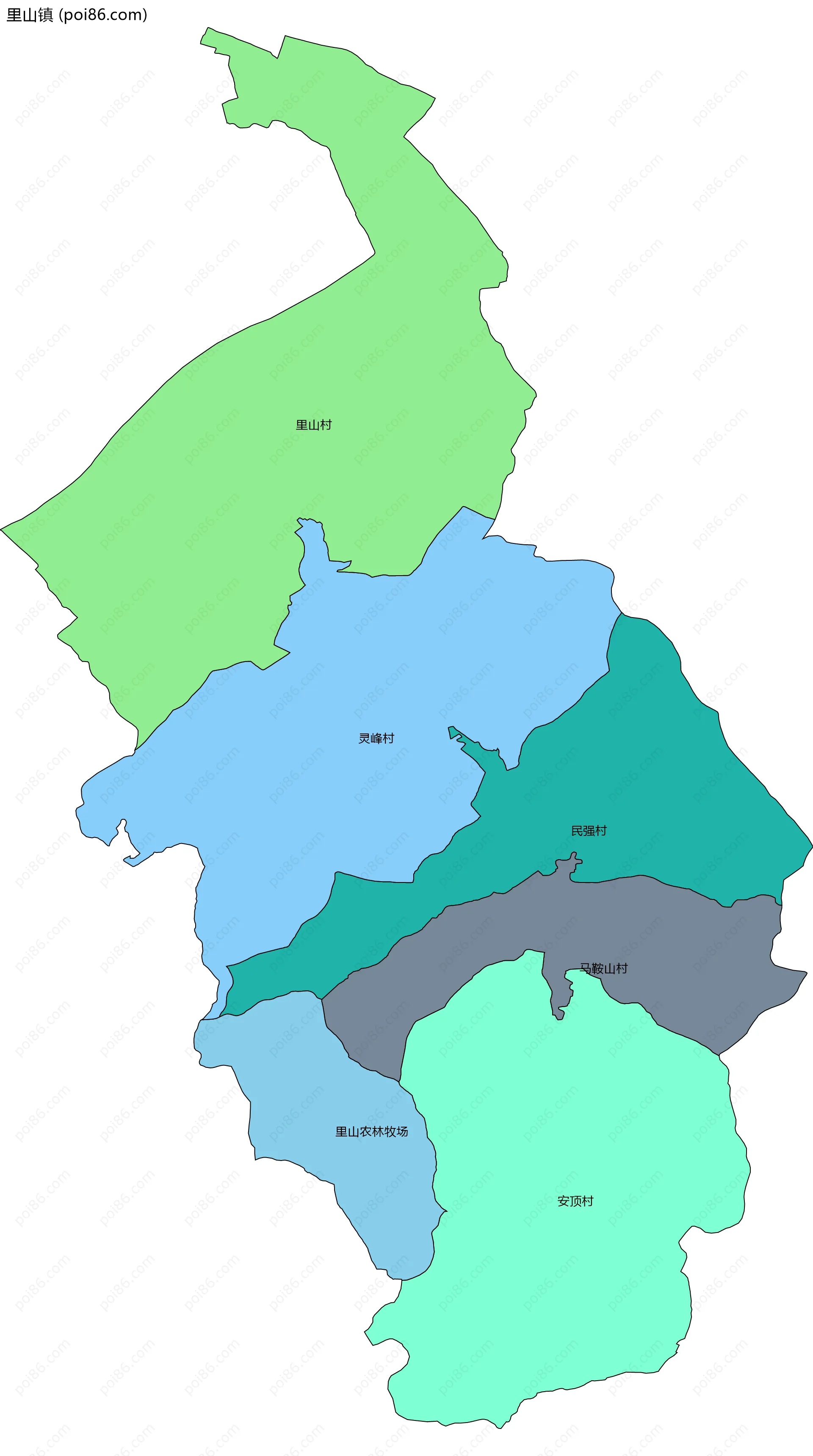 里山镇边界地图(五级行政区划)