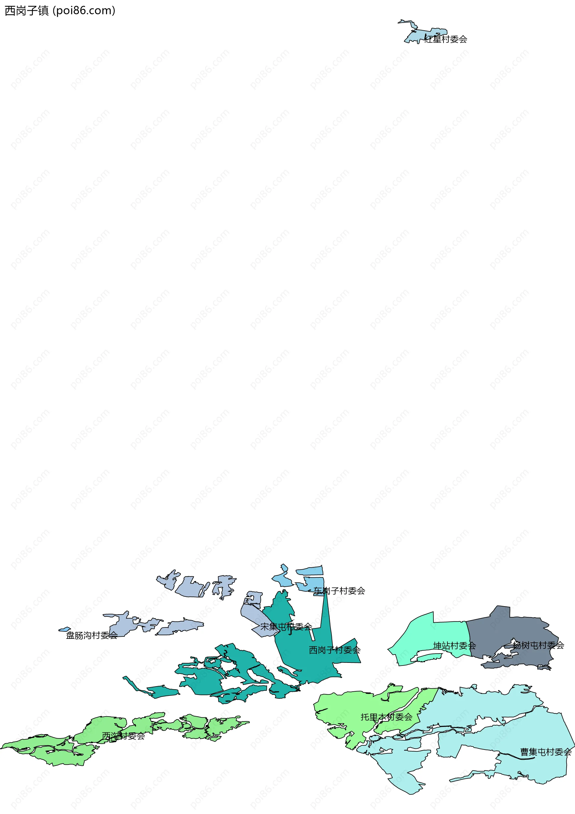 西岗子镇边界地图(五级行政区划)