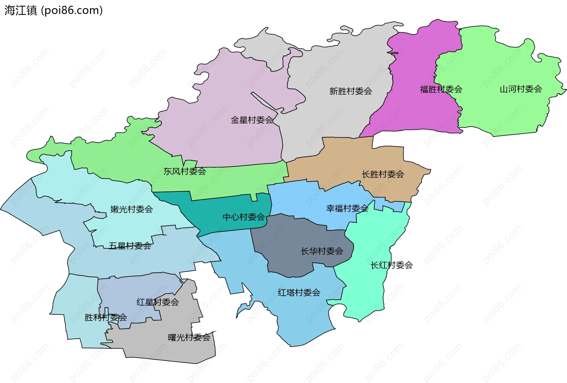 海江镇边界地图(五级行政区划)