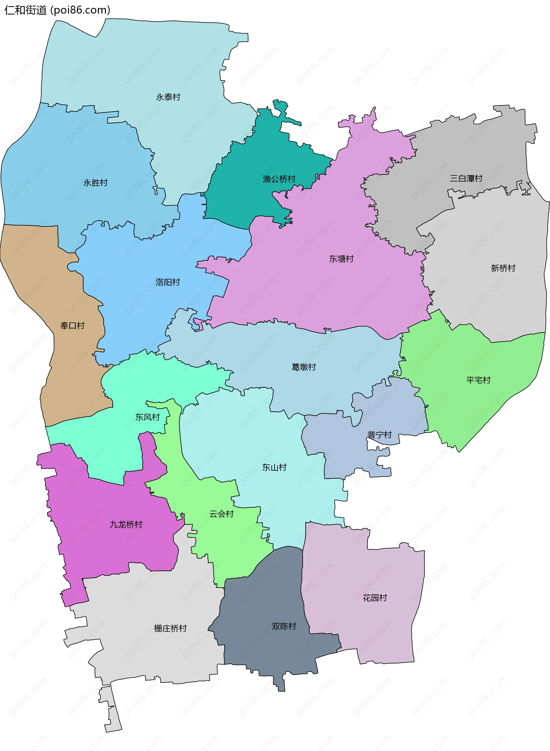 仁和街道边界地图(五级行政区划)