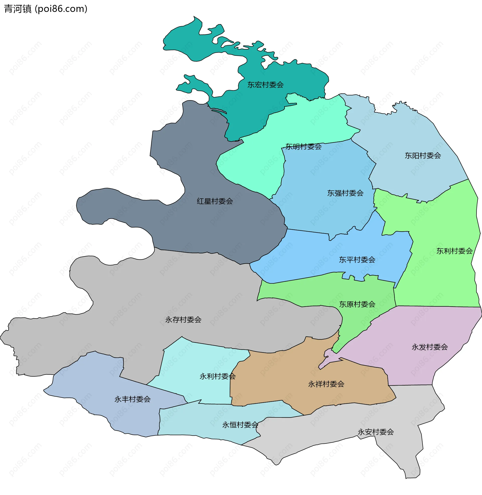 青河镇边界地图(五级行政区划)